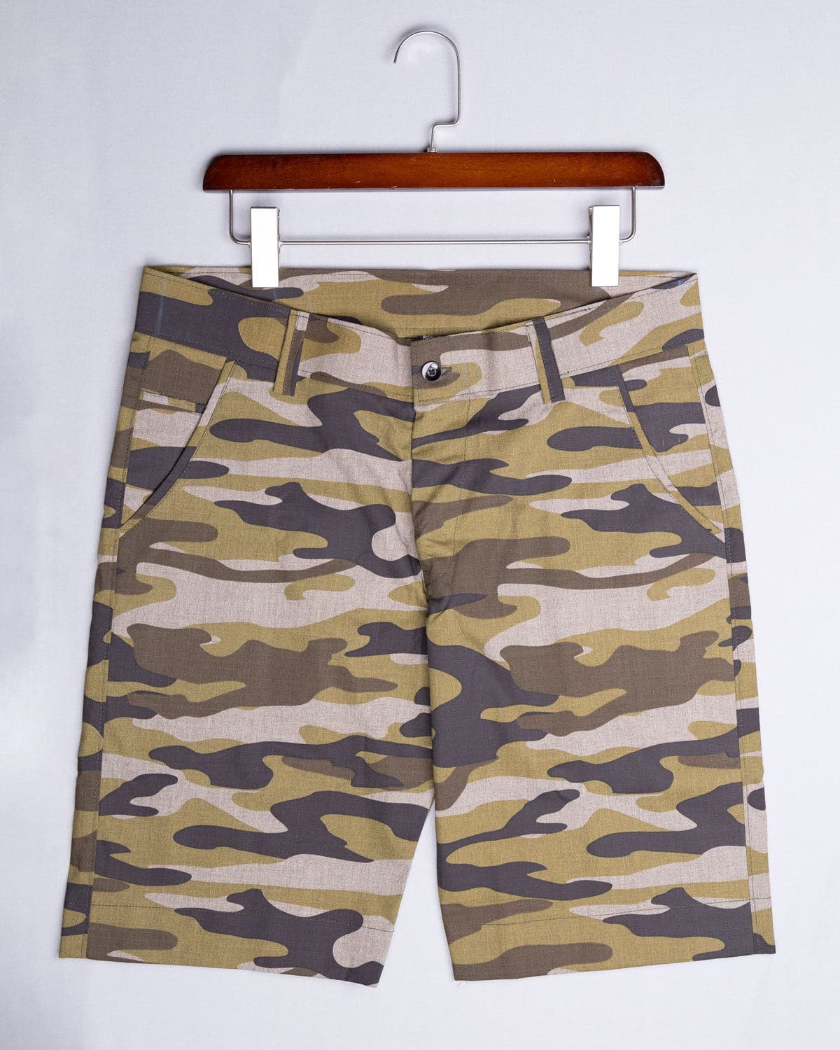 Sandrift Green With Quicksand Beige and Dorado Brown Camouflage Cotton Shorts