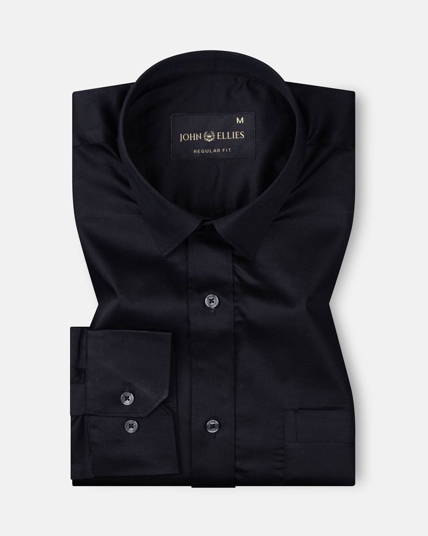 Frendix Black Front Placket Giza Cotton Shirt