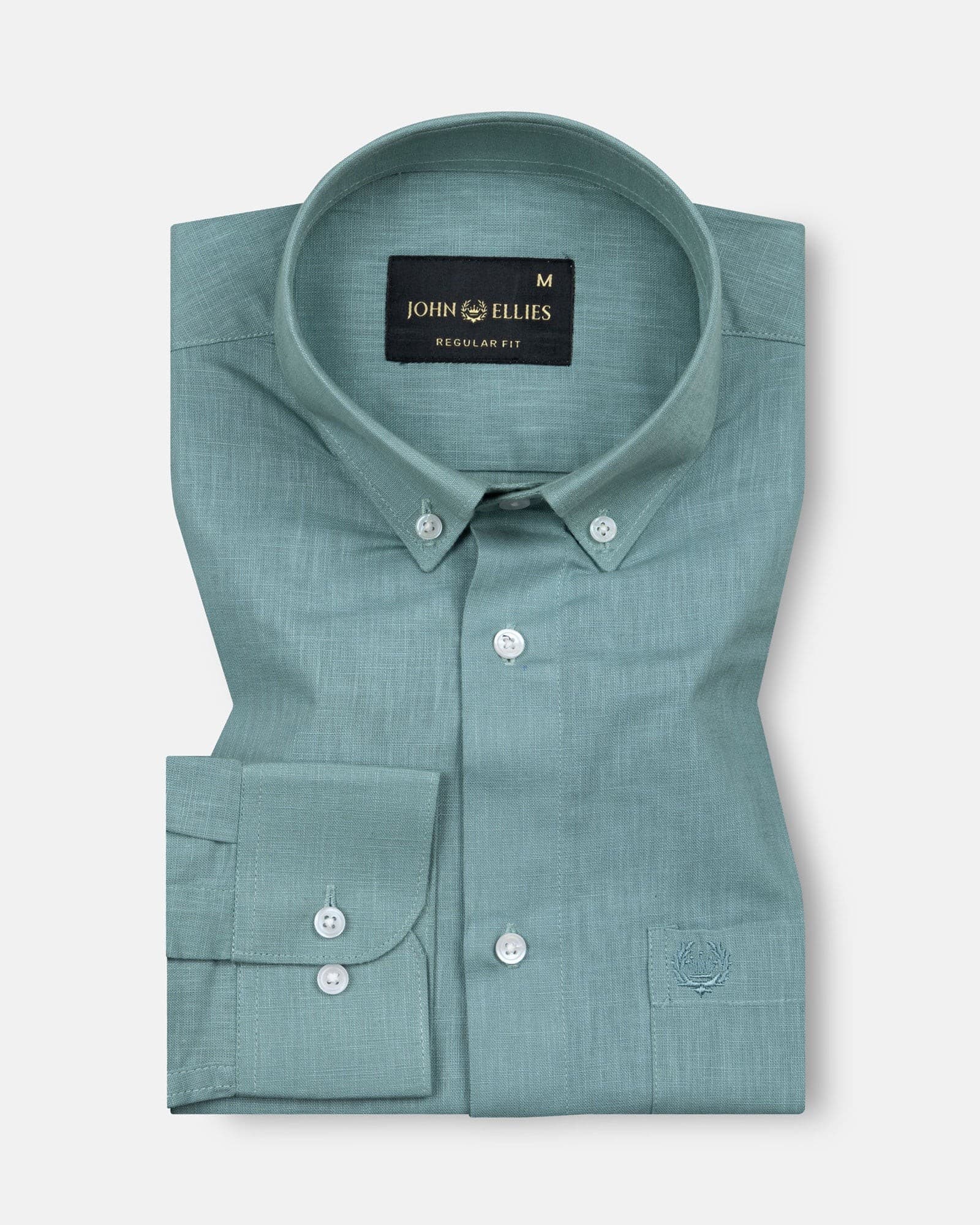 Airloom Teal Plain Linen Button Down Shirt
