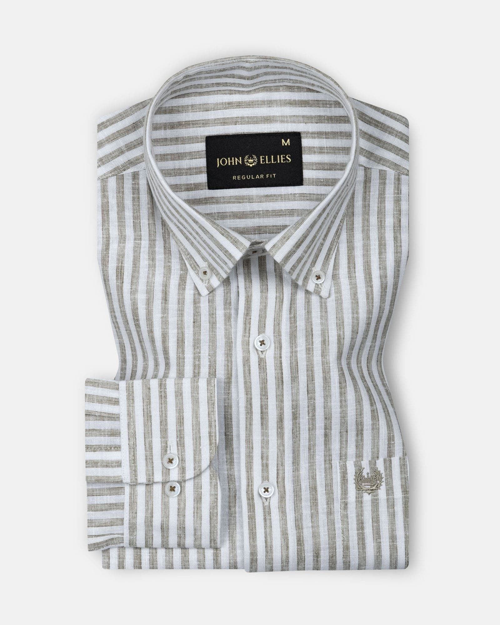 Karsen Olive Strips Button Down Linen Shirt