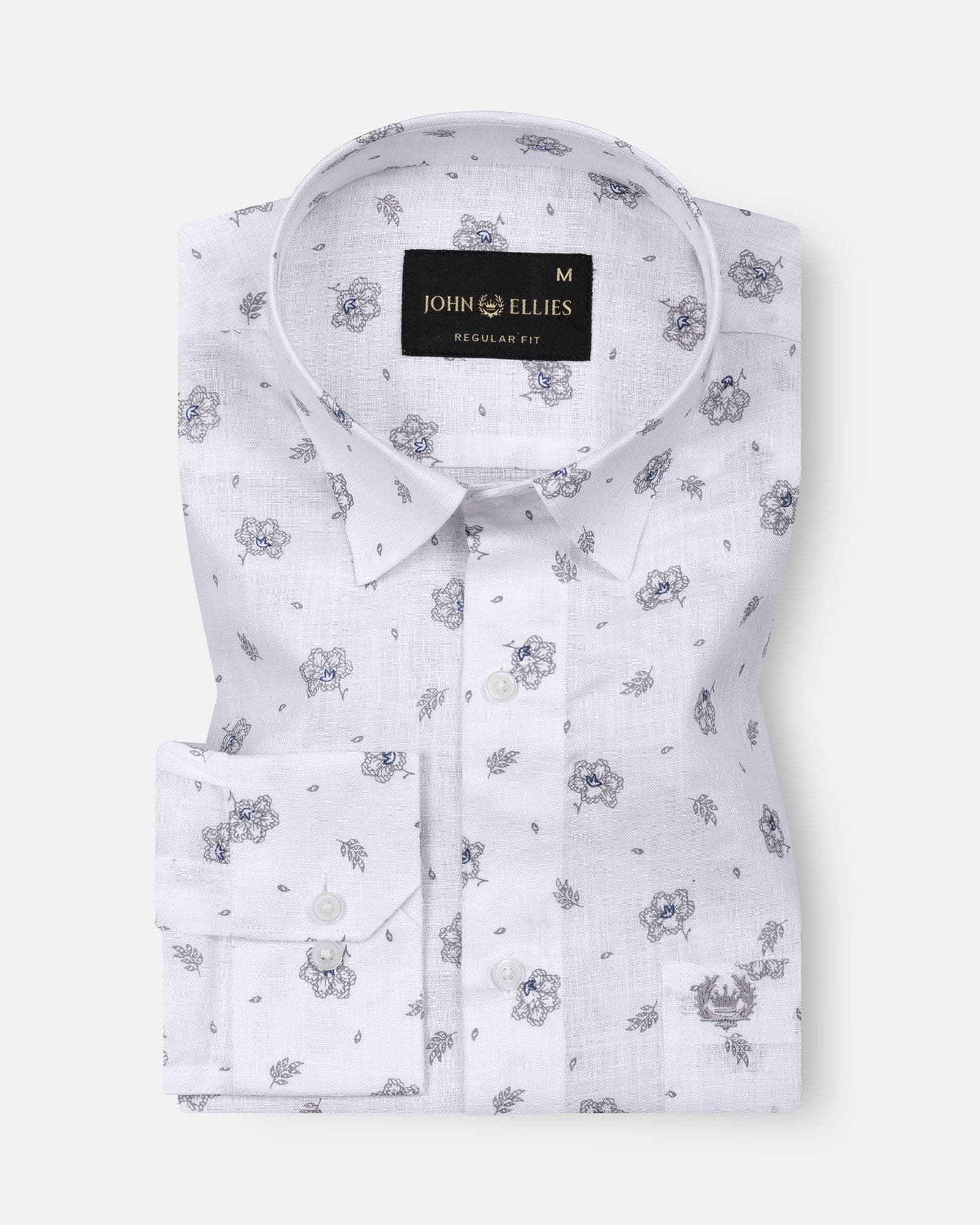 Zyro White Luxurious Linen Flower Printed Shirt