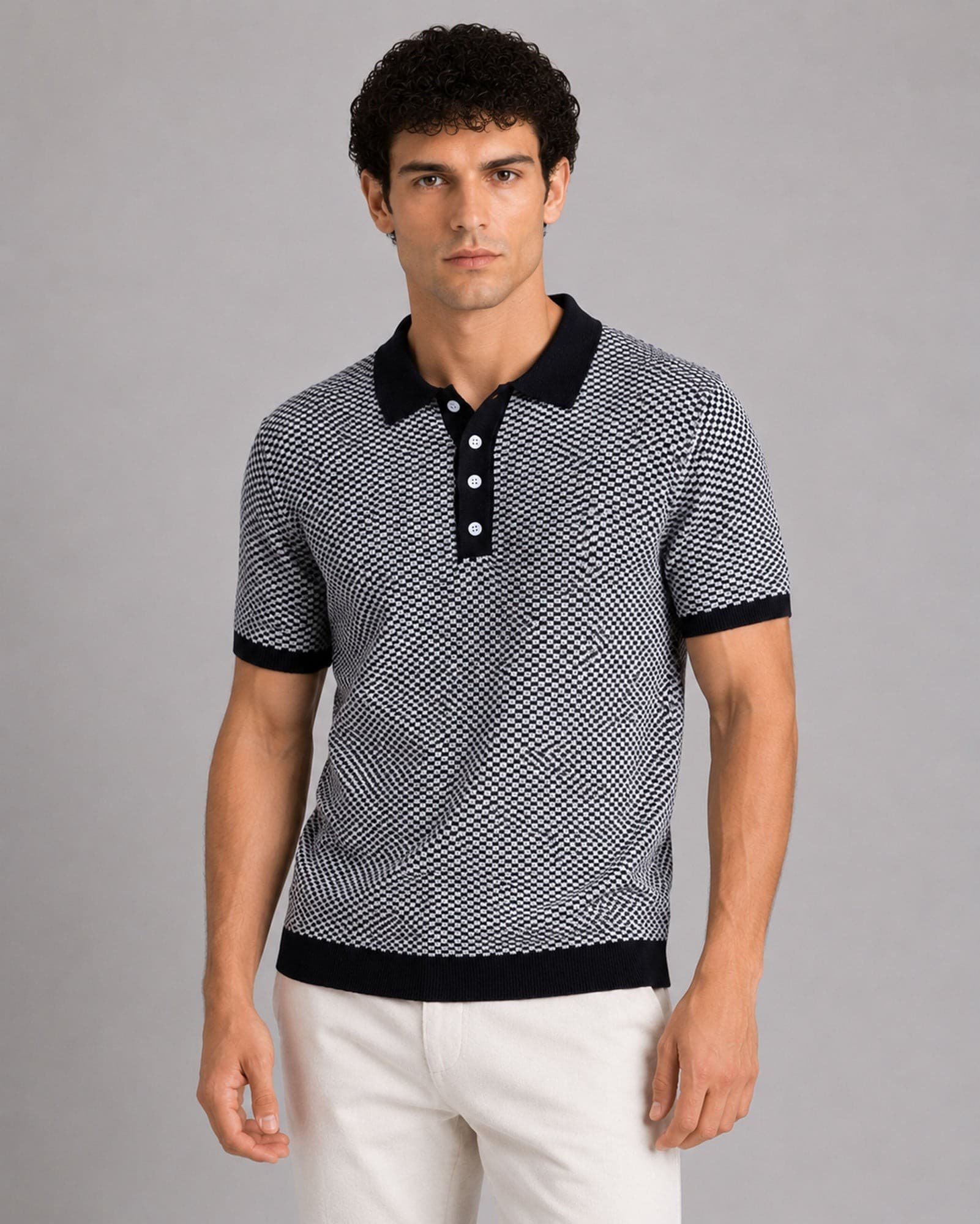 Welbern Black And White Cotton Polo T-Shirt