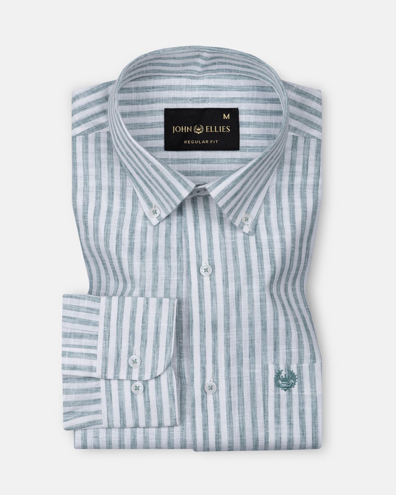 Karsen Green Strips Button Down Linen Shirt