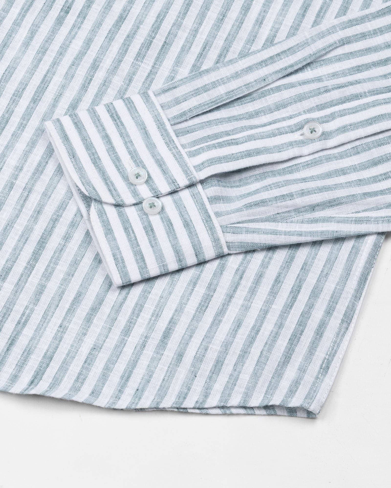Karsen Green Strips Button Down Linen Shirt