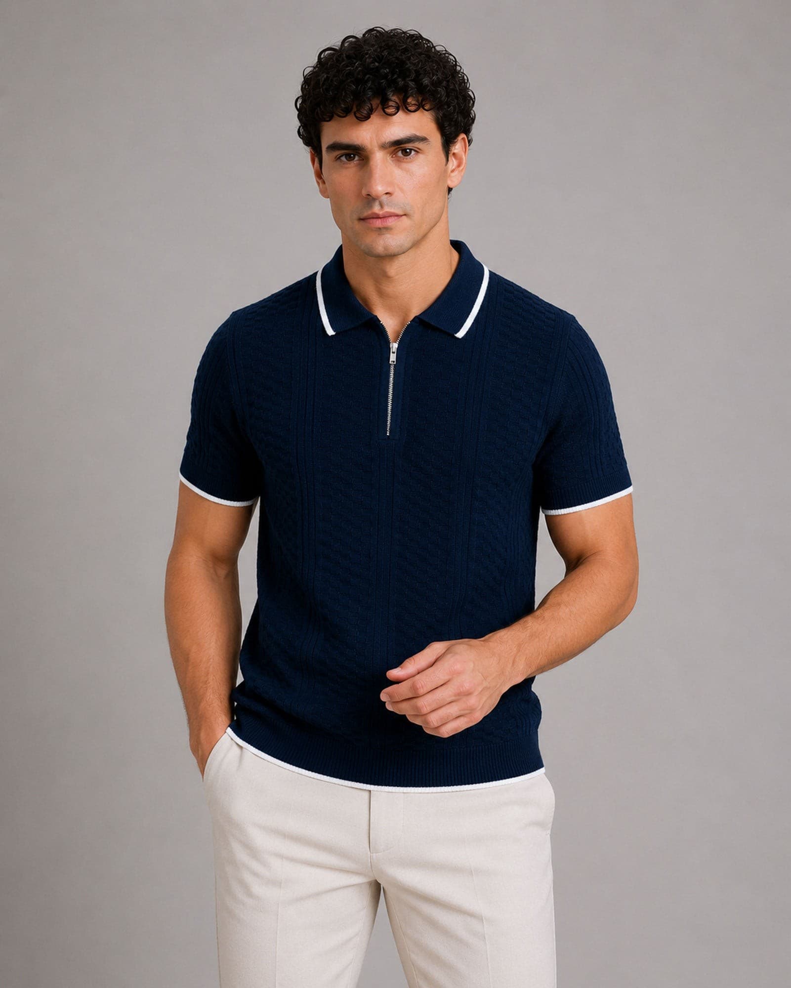 Austen Navy Blue Cotton Polo T-Shirt