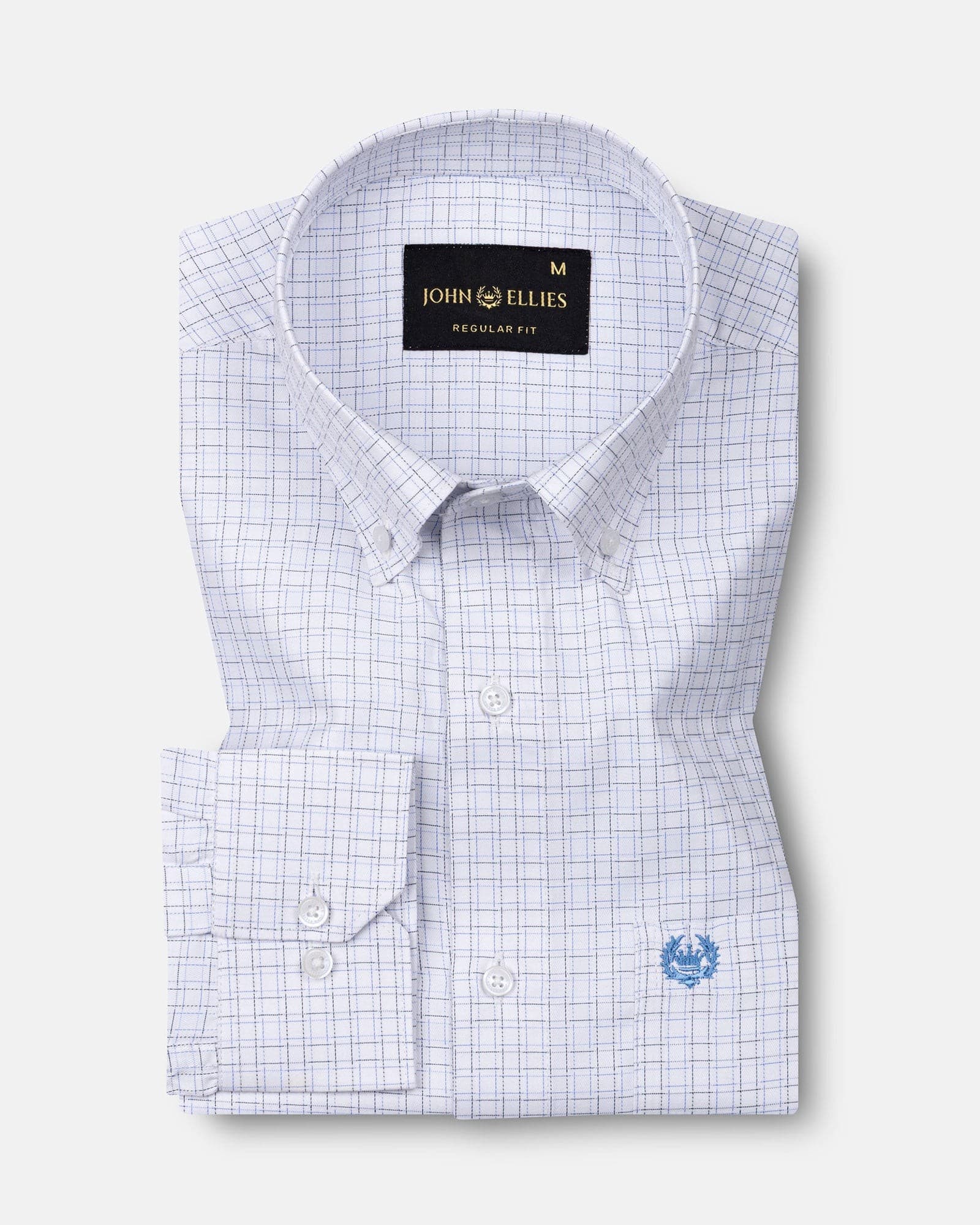 Dushan Blue Check Button Down Textured Cotton Shirt