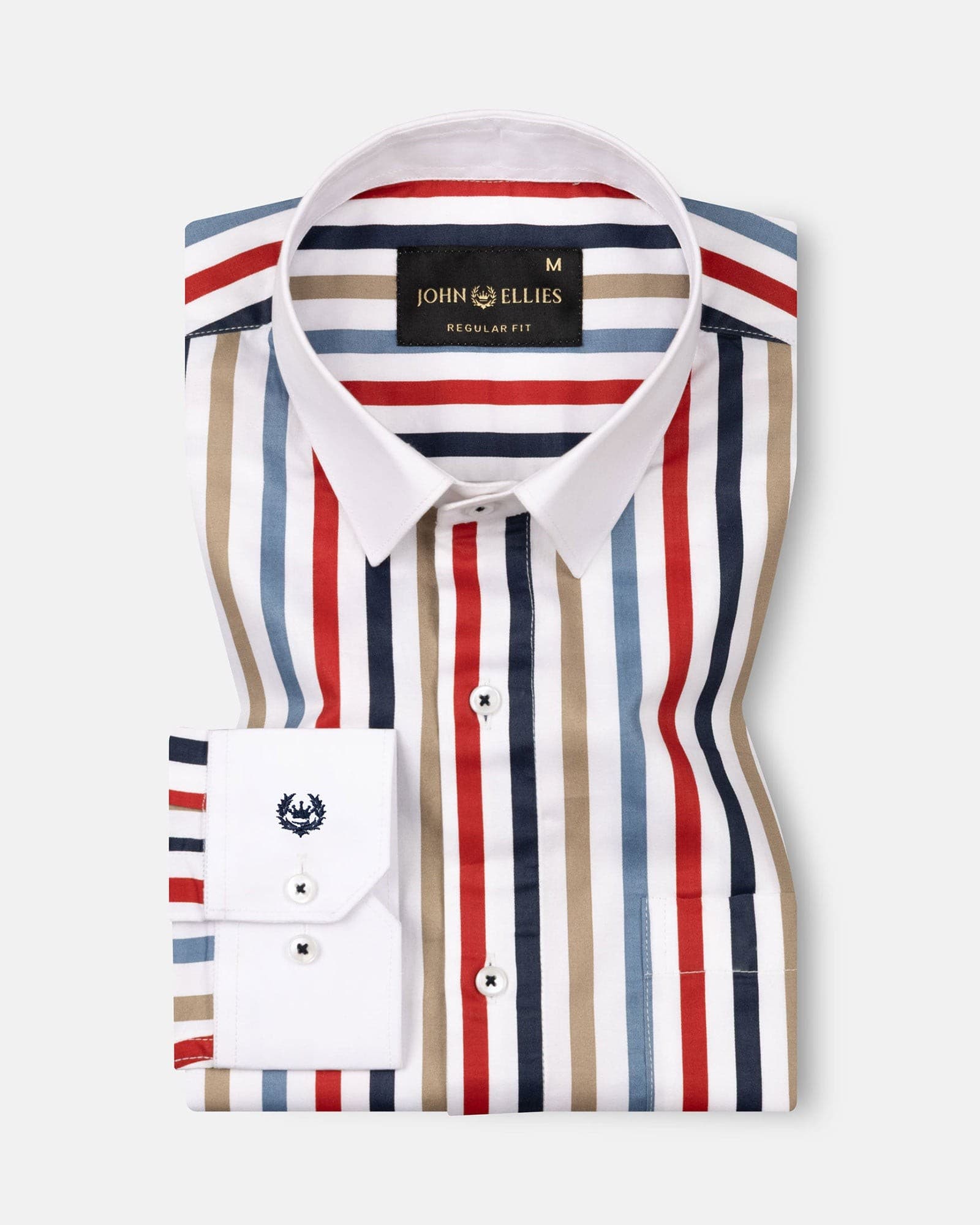 Clemence Multicolor White Cuff Collar Cotton Stripes Shirt