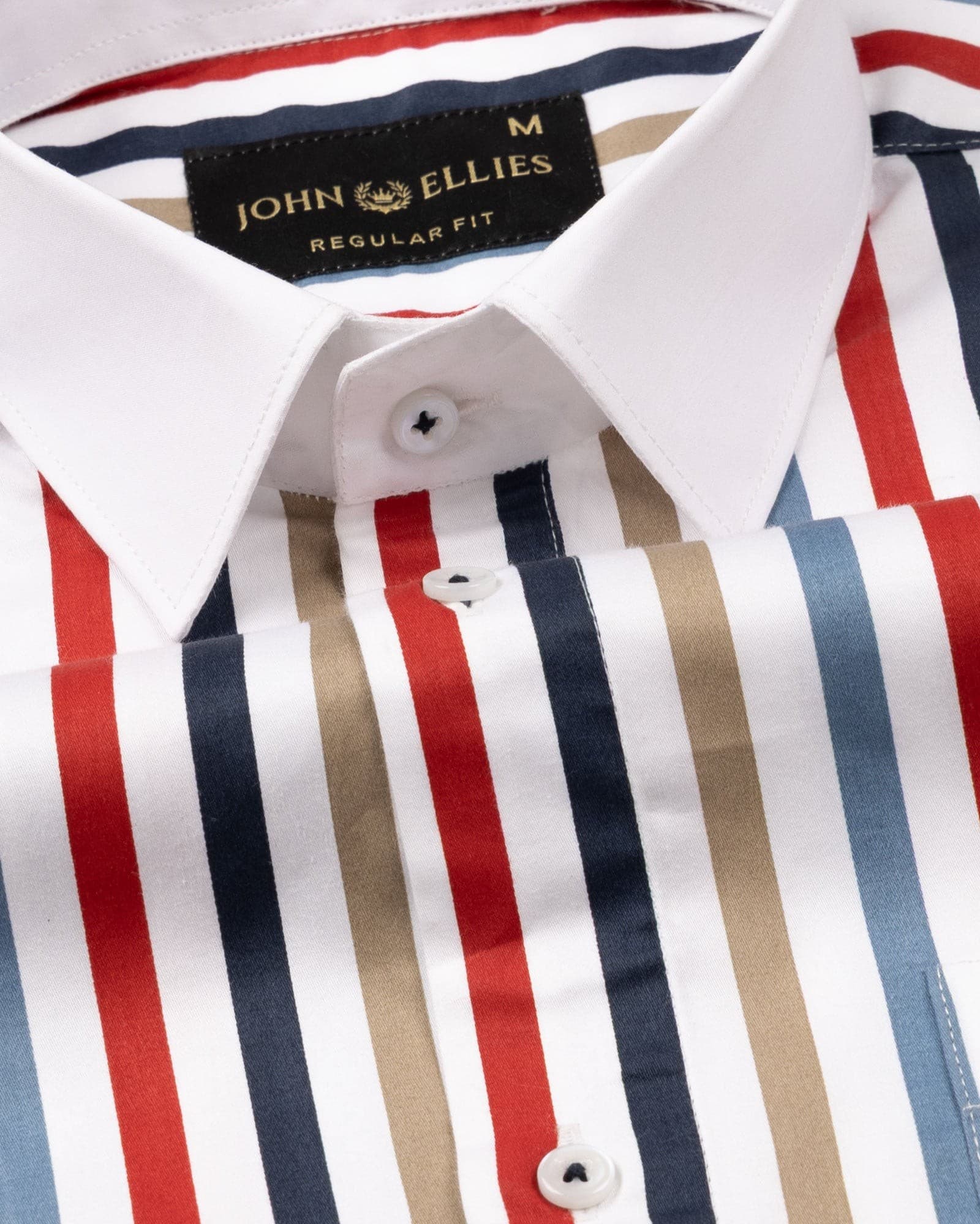 Clemence Multicolor White Cuff Collar Cotton Stripes Shirt