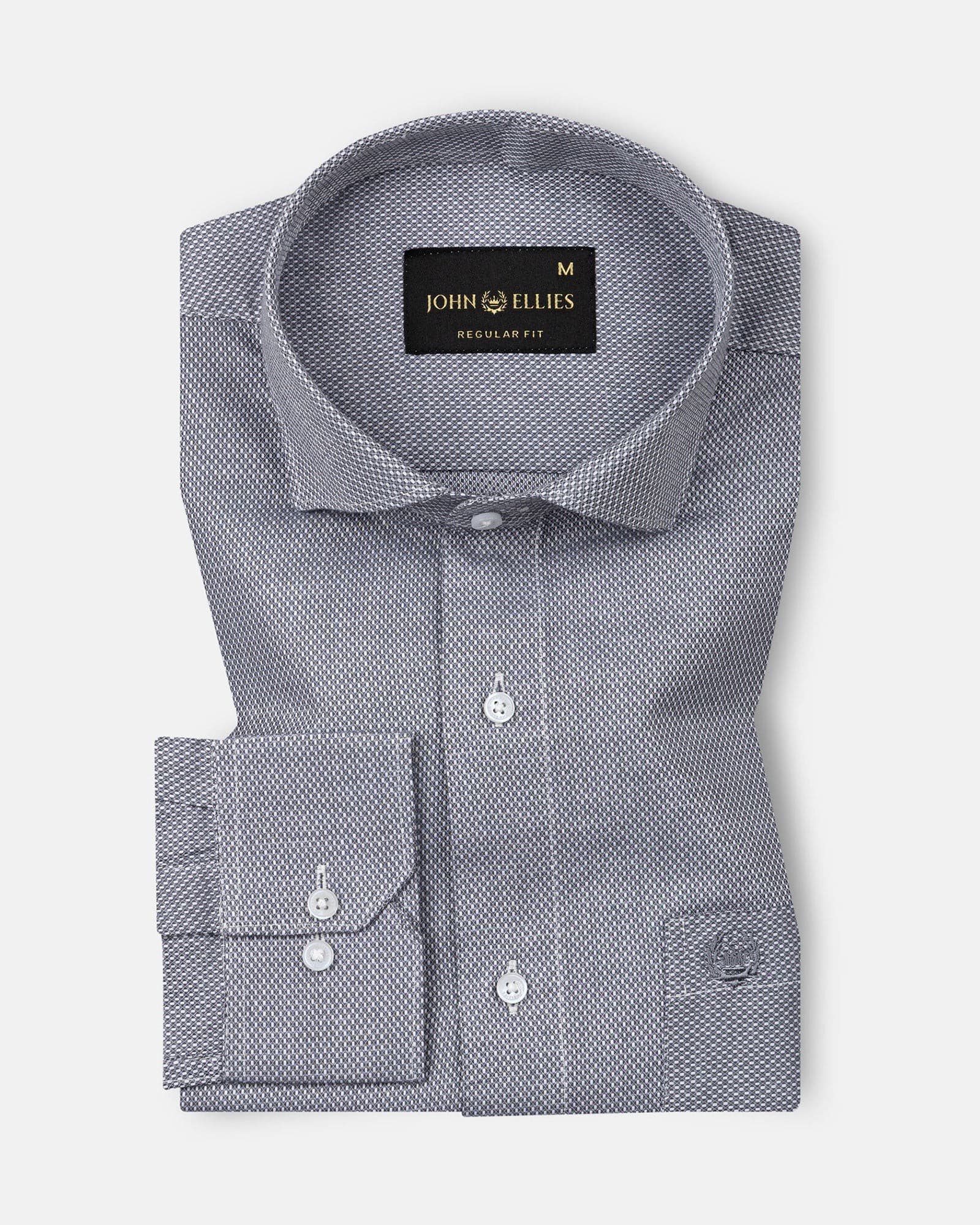 Fuanto Grey Textured Cutaway Cotton Shirt