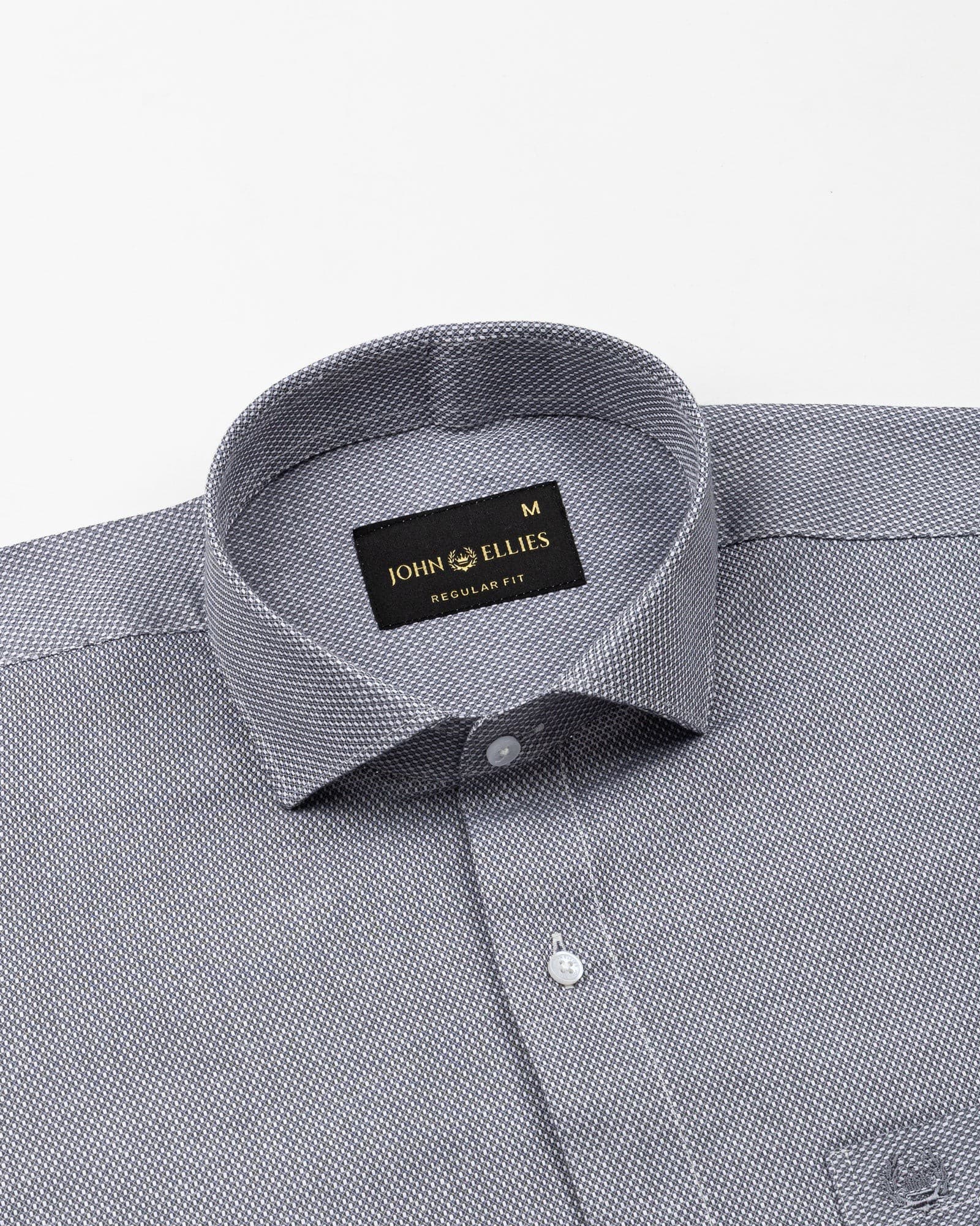 Fuanto Grey Textured Cutaway Cotton Shirt