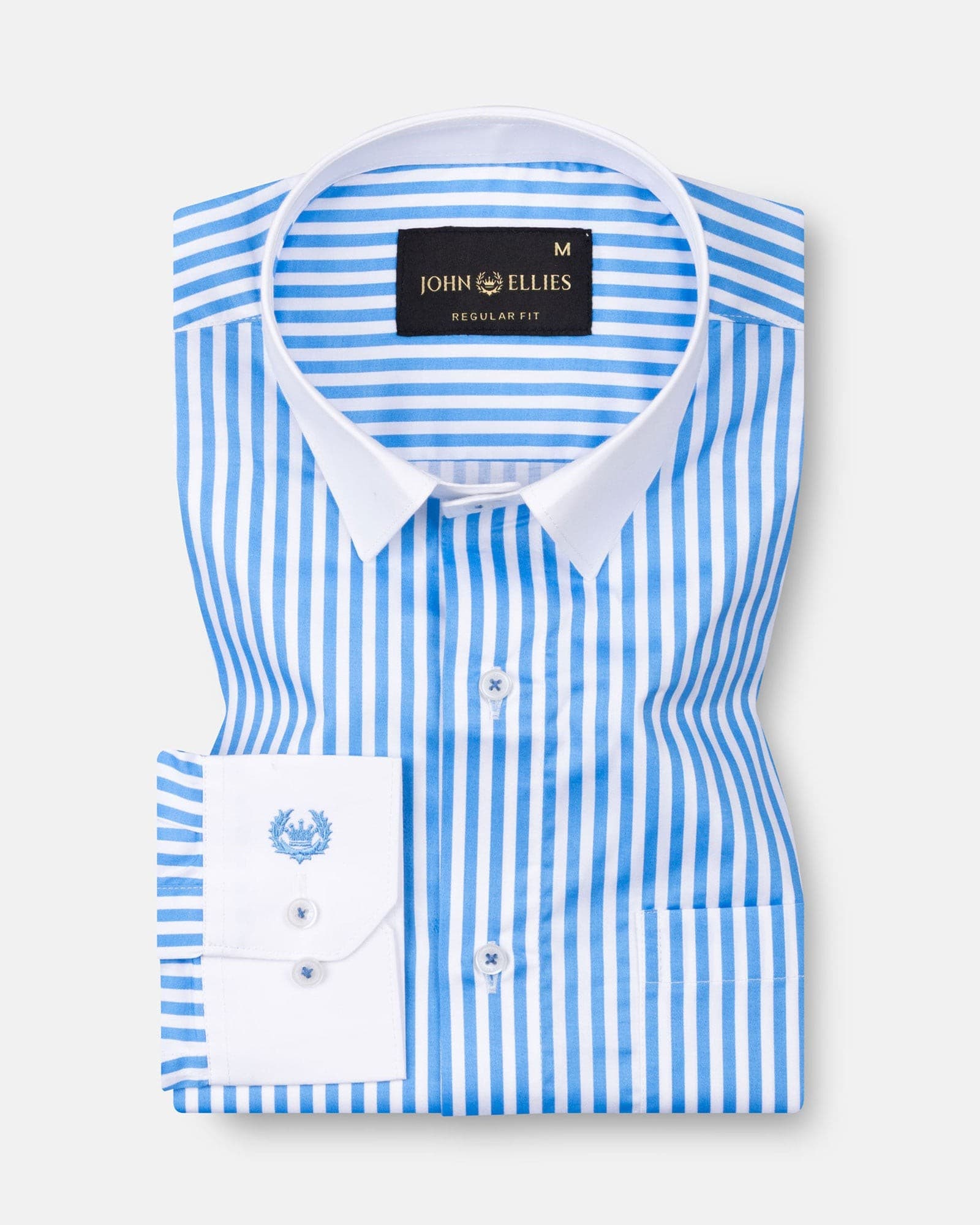 Cadenc Blue White Cuff Collar Cotton Stripes Shirt