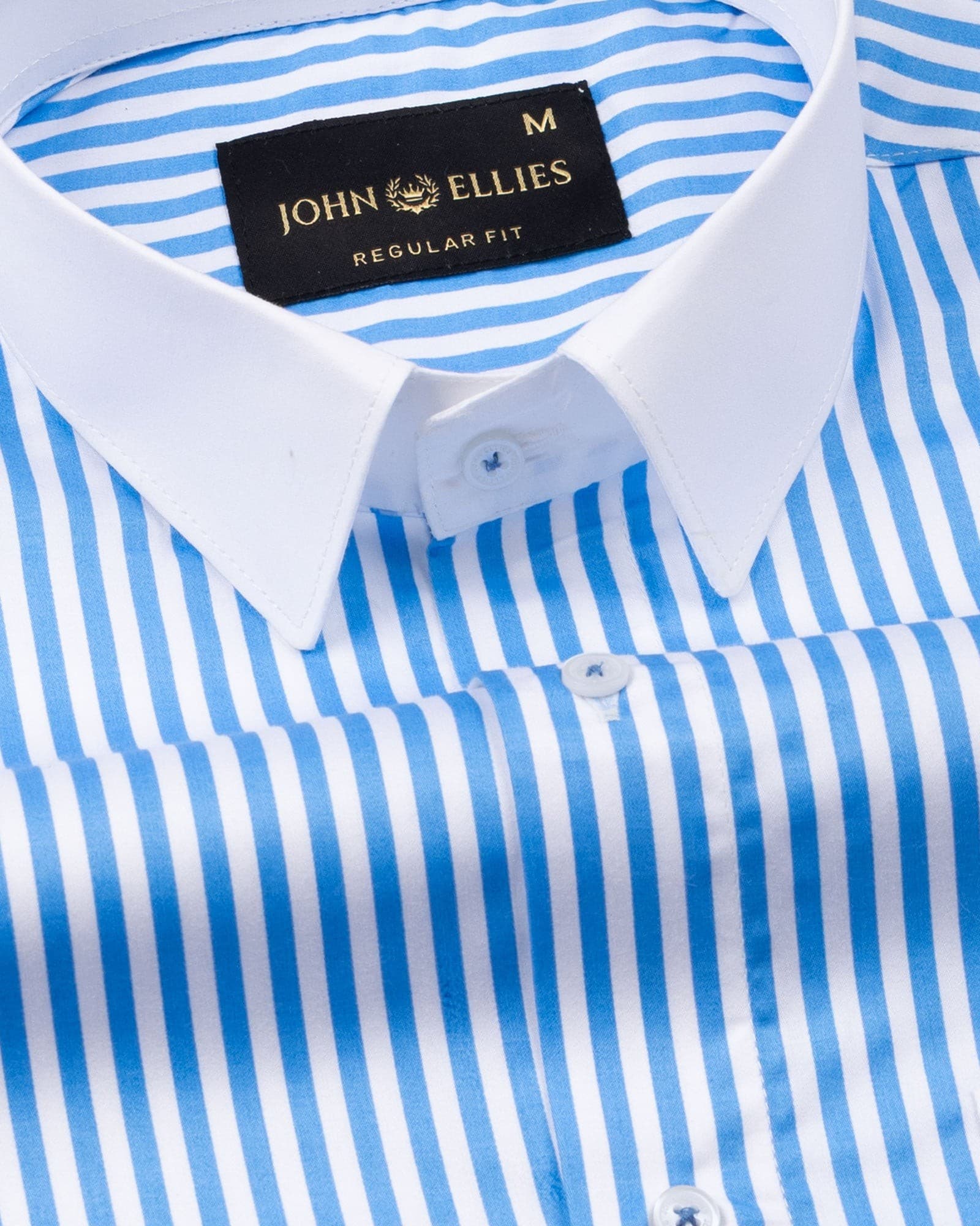 Cadenc Blue White Cuff Collar Cotton Stripes Shirt