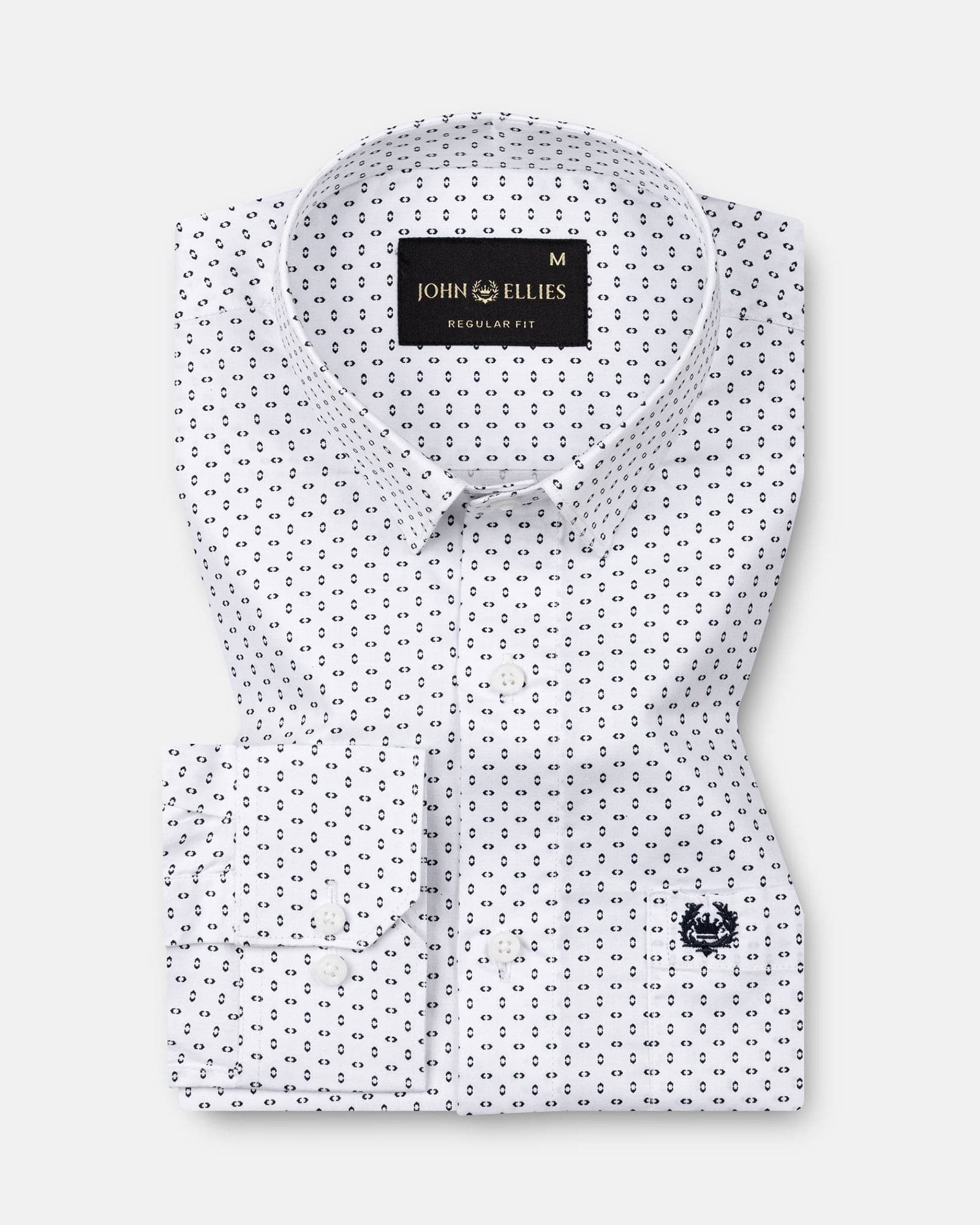 Alvin White Cotton Chain Dot Geometric Printed Shirt