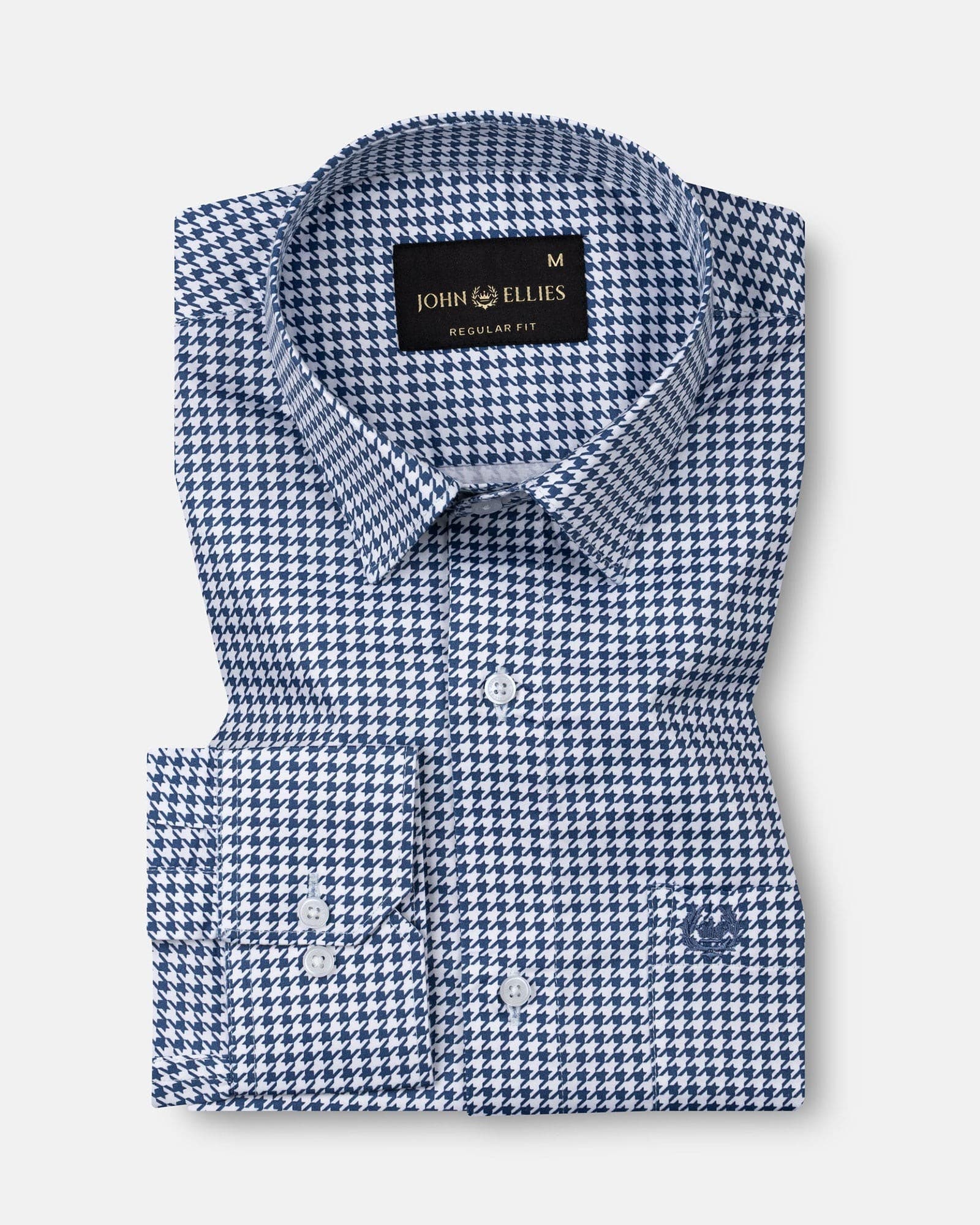 Brule Blue Houndstooth Check Cotton Shirt