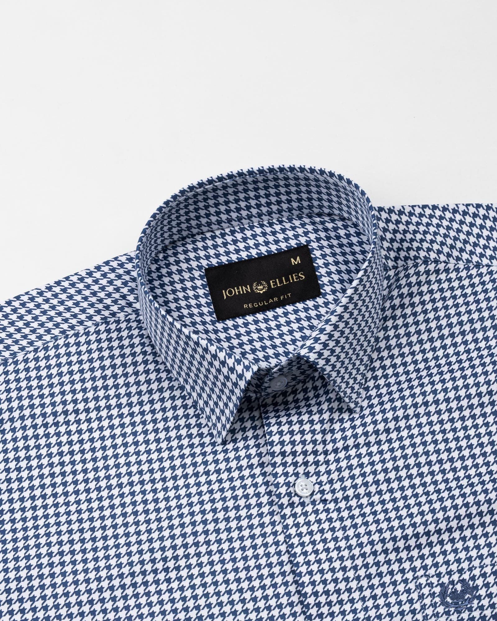 Brule Blue Houndstooth Check Cotton Shirt
