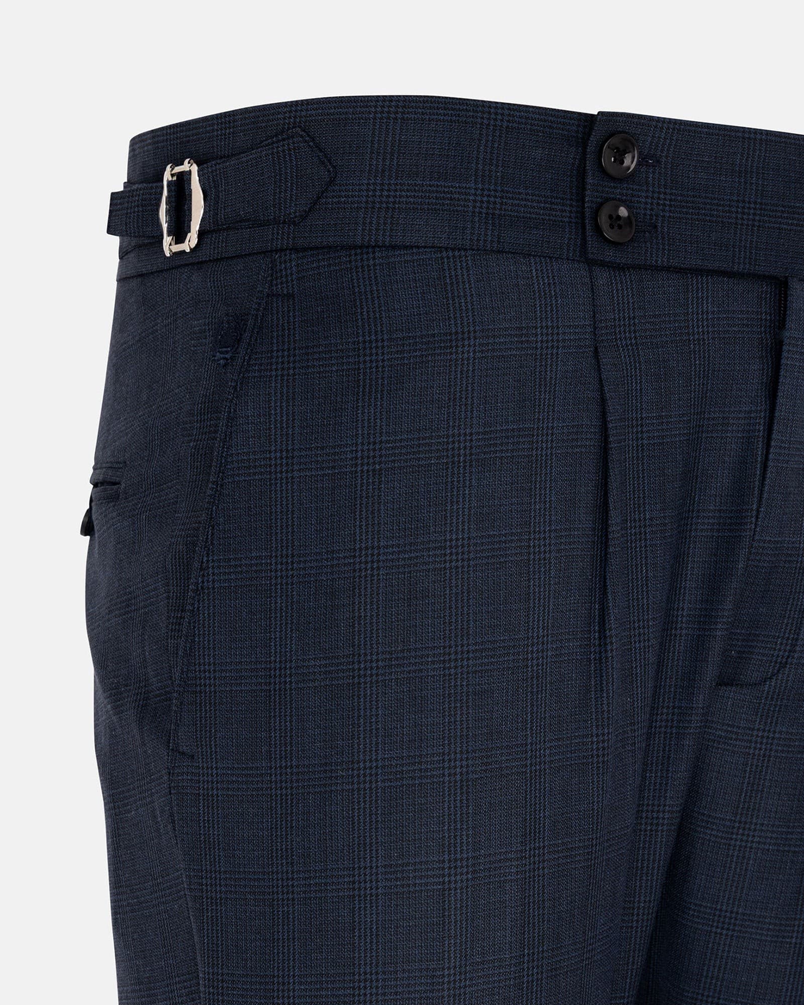 Vittorio Navy Blue Checked Formal Single Pleated Italian Pant