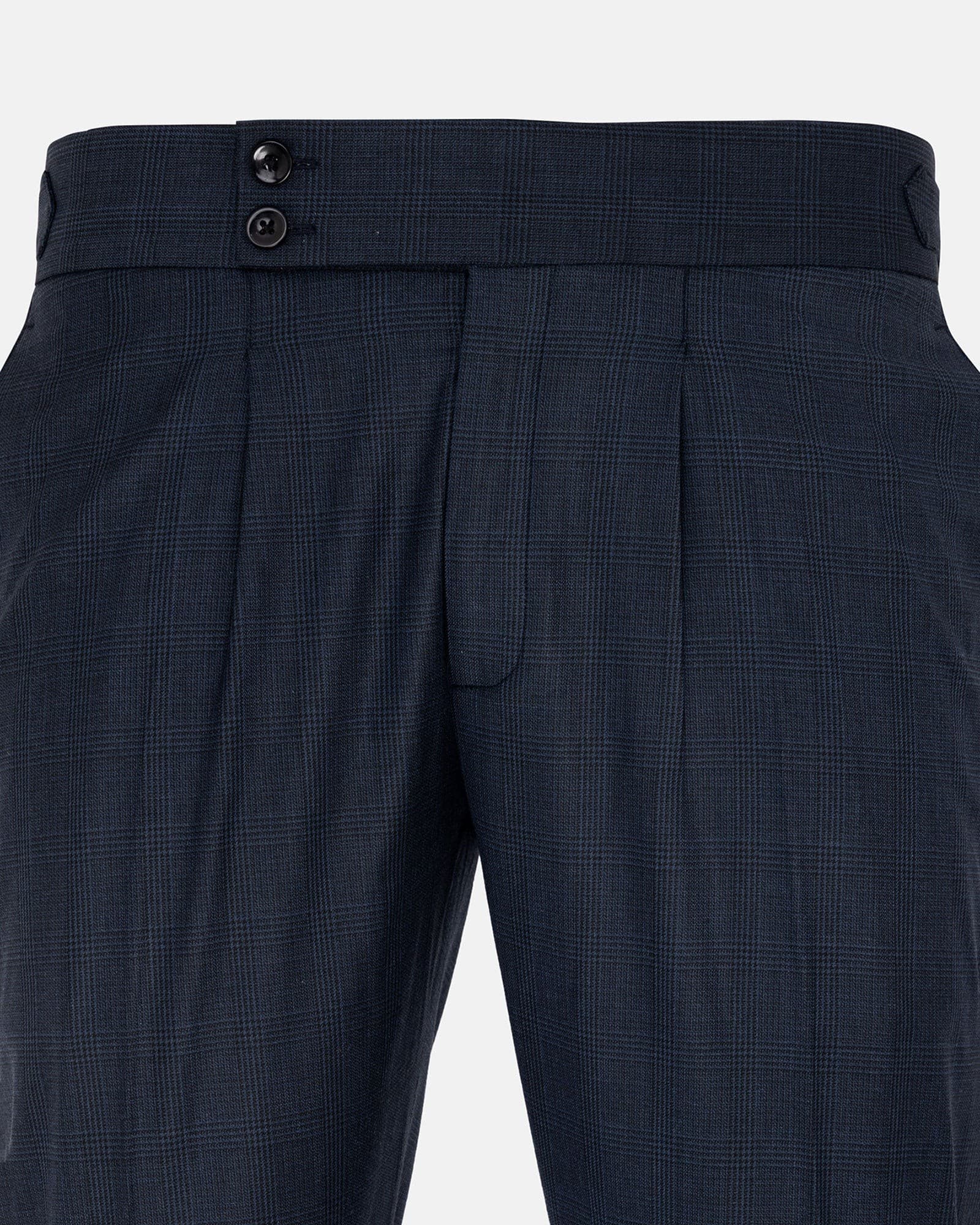 Vittorio Navy Blue Checked Formal Single Pleated Italian Pant