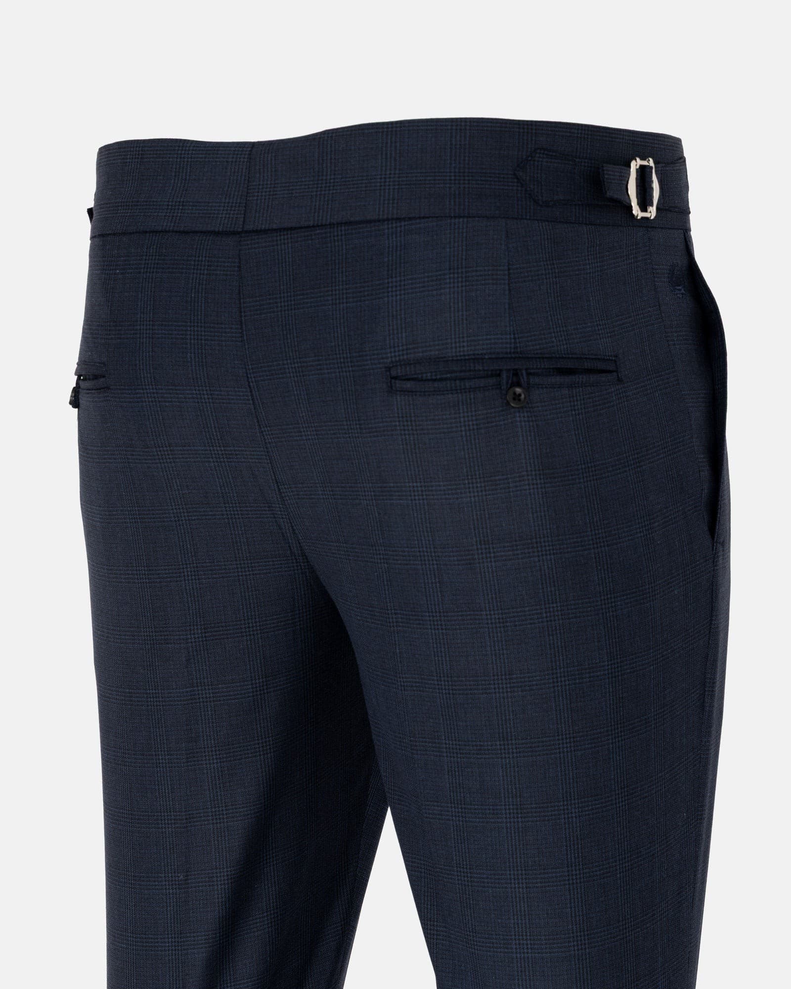 Vittorio Navy Blue Checked Formal Single Pleated Italian Pant