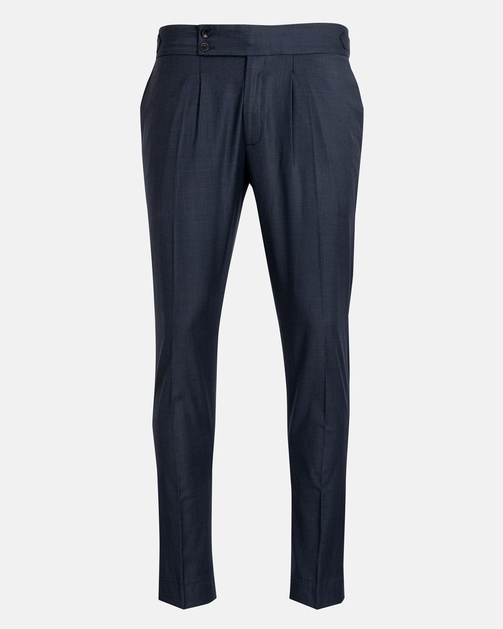Vittorio Navy Blue Checked Formal Single Pleated Italian Pant