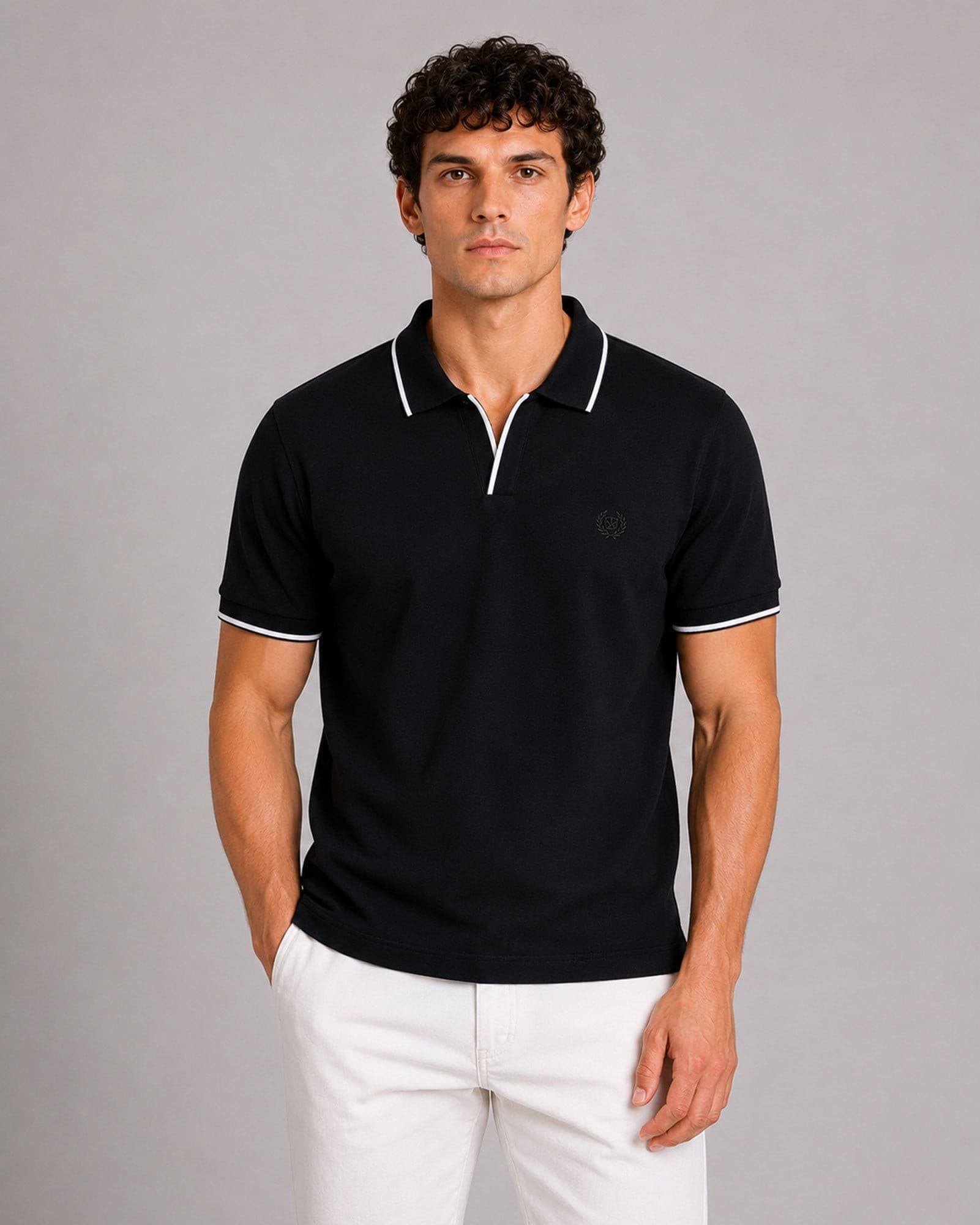 Tensy Black Cotton Polo T-Shirt