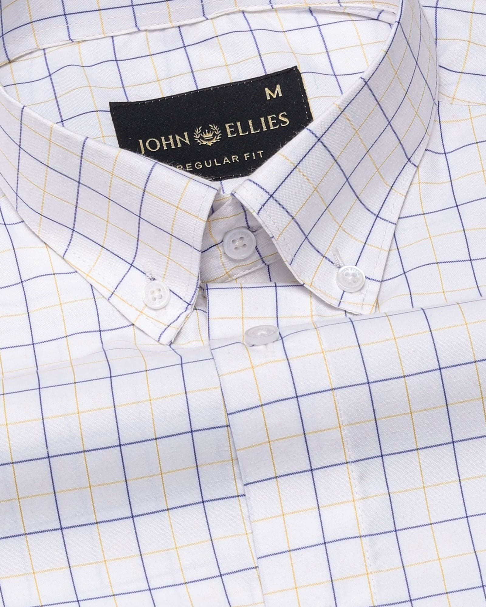 Ruvin Yellow Check Button Down Cotton Shirt