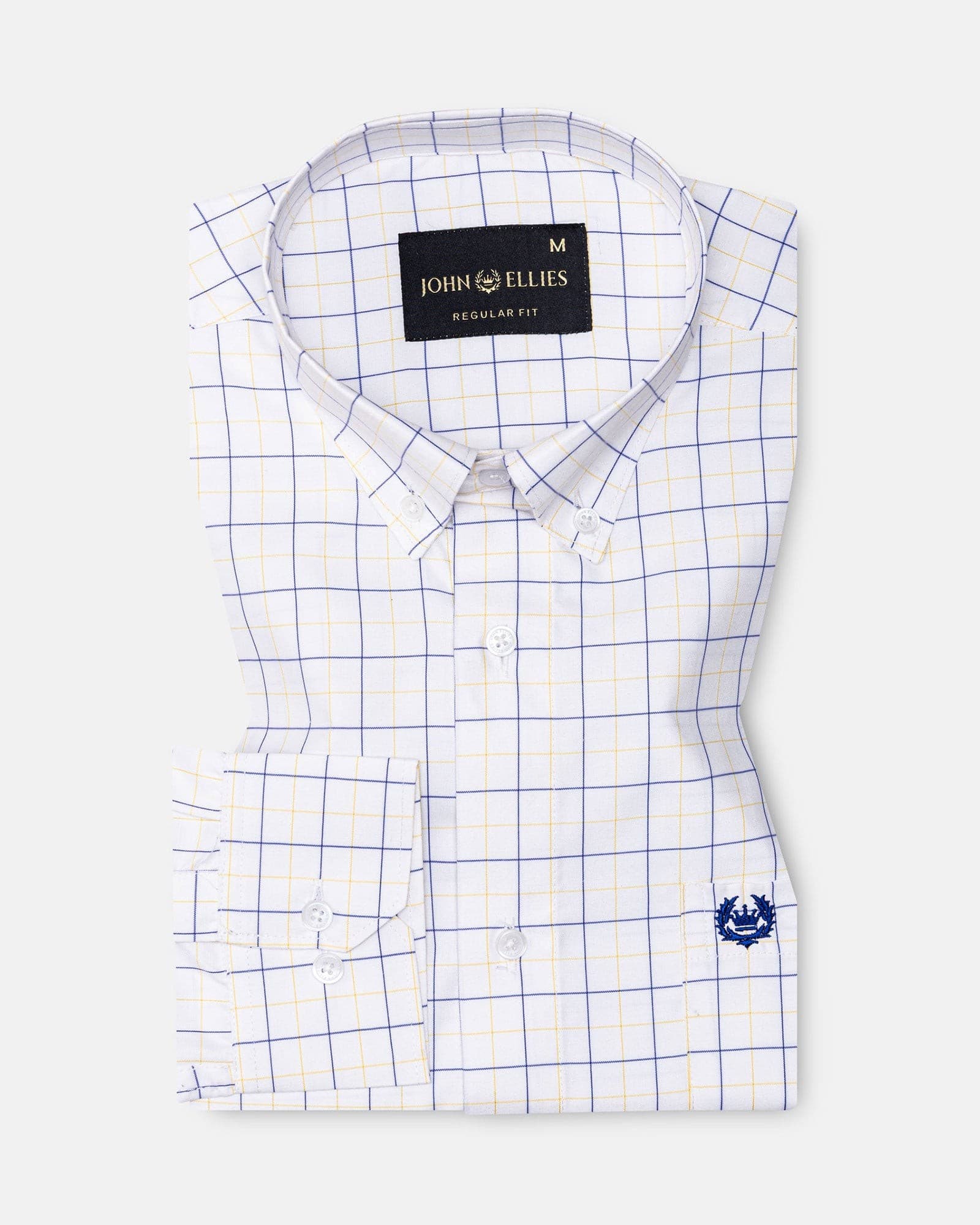 Ruvin Yellow Check Button Down Cotton Shirt