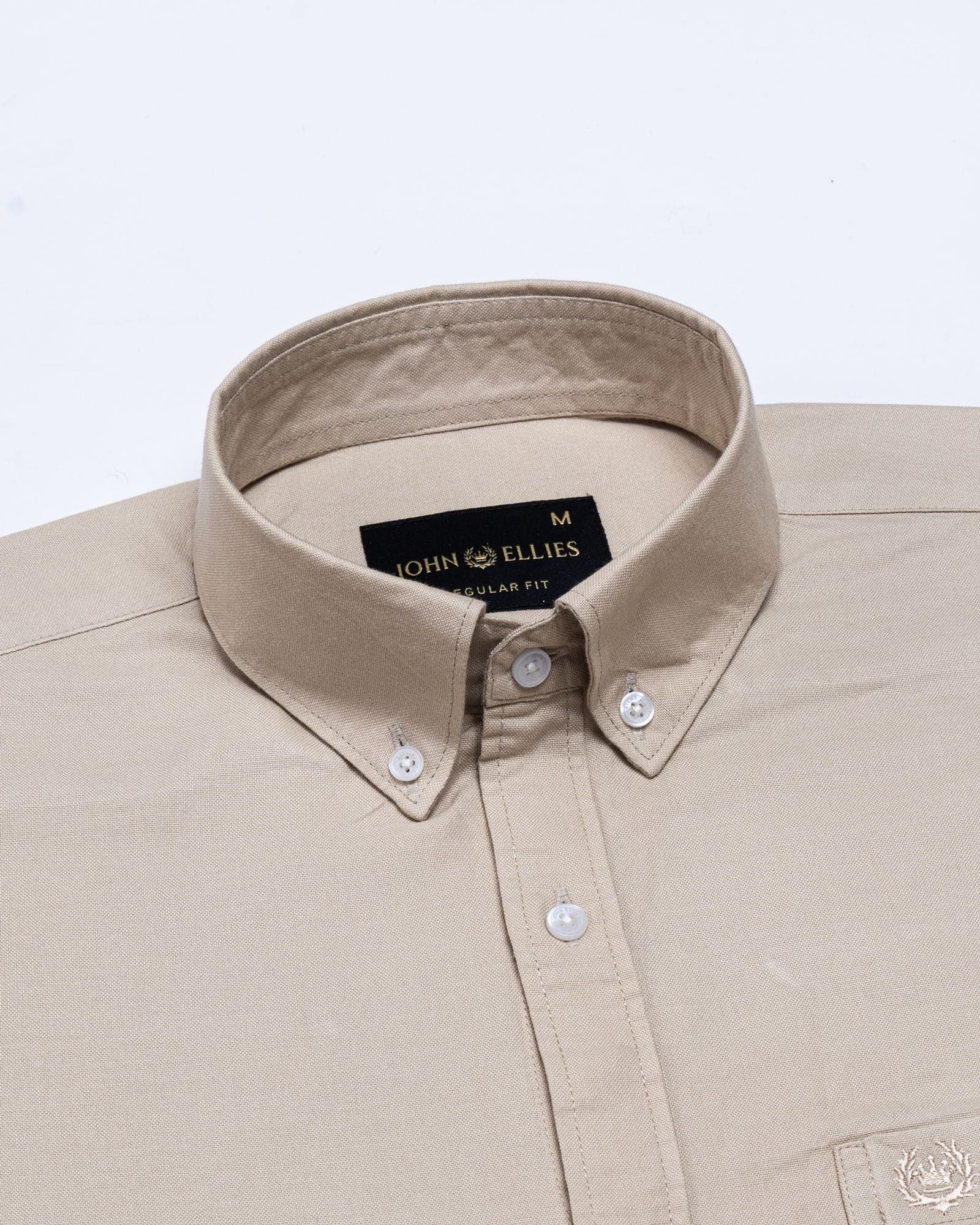 Regent Warm Beige Plain Button Down Oxford Cotton Shirt