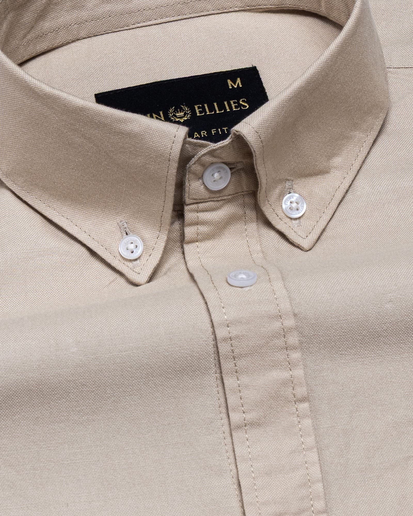 Regent Warm Beige Plain Button Down Oxford Cotton Shirt