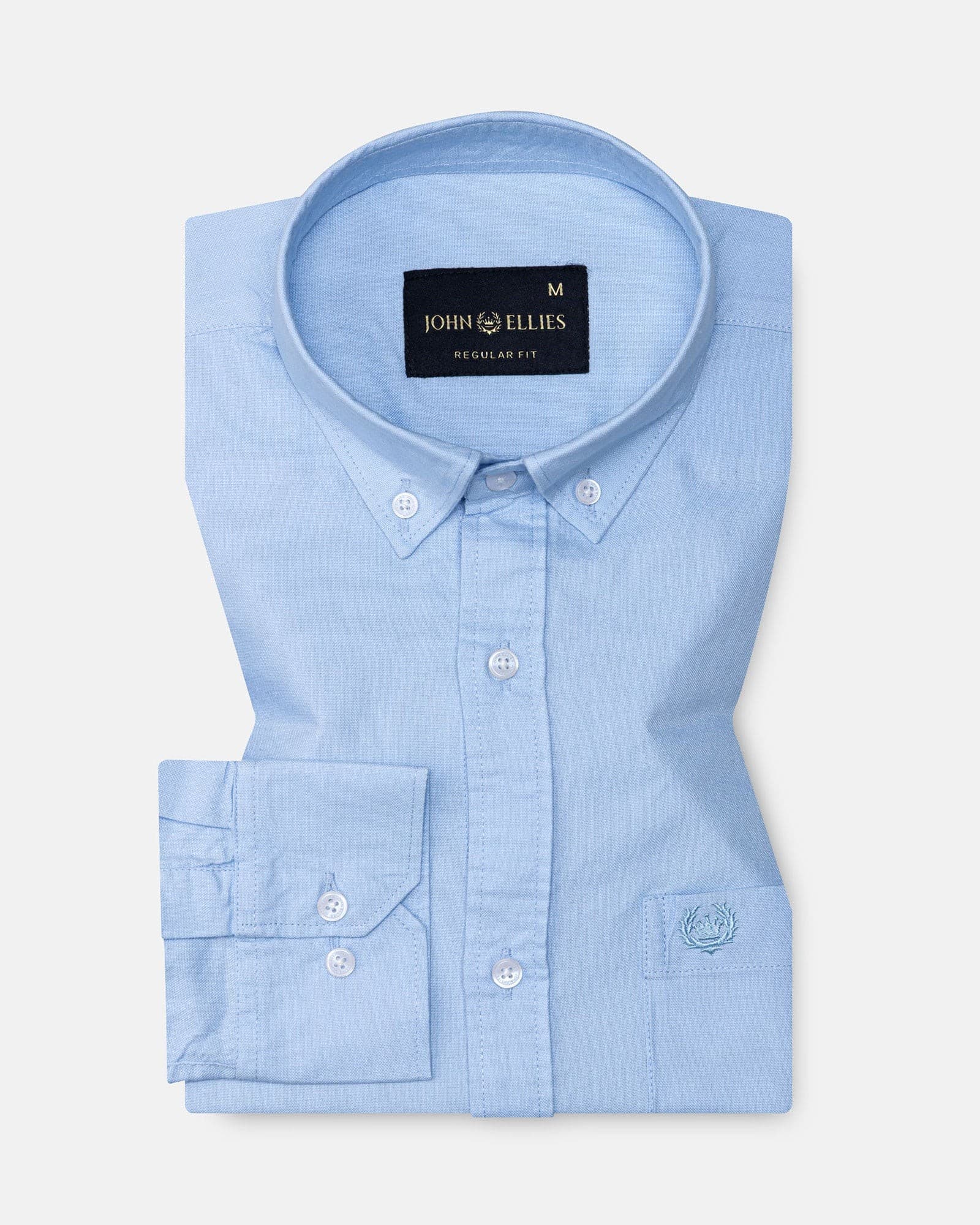 Regent Sky Blue Plain Button Down Oxford Cotton Shirt