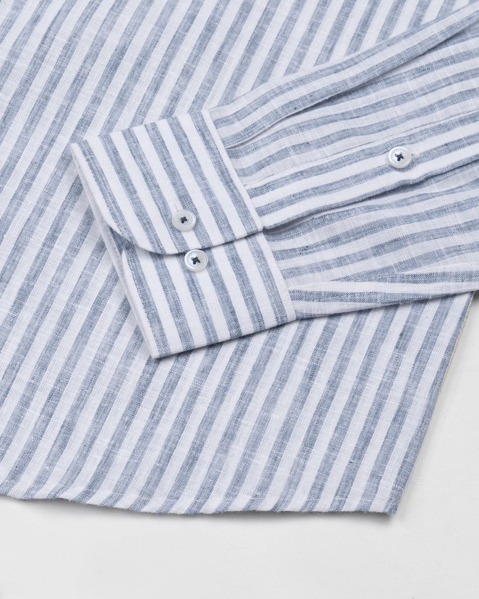 Karsen Navy Blue Strips Button Down Linen Shirt