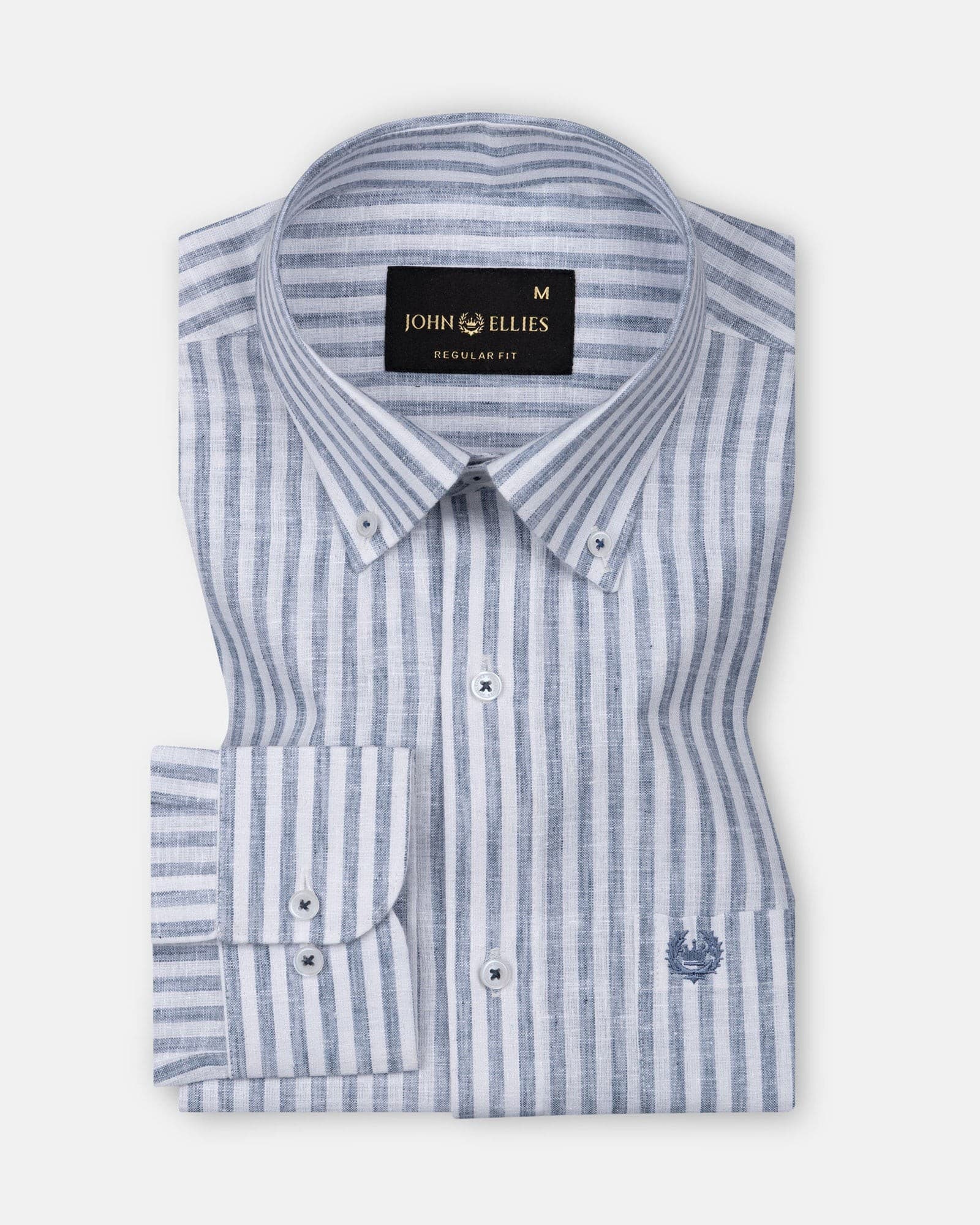Karsen Navy Blue Strips Button Down Linen Shirt