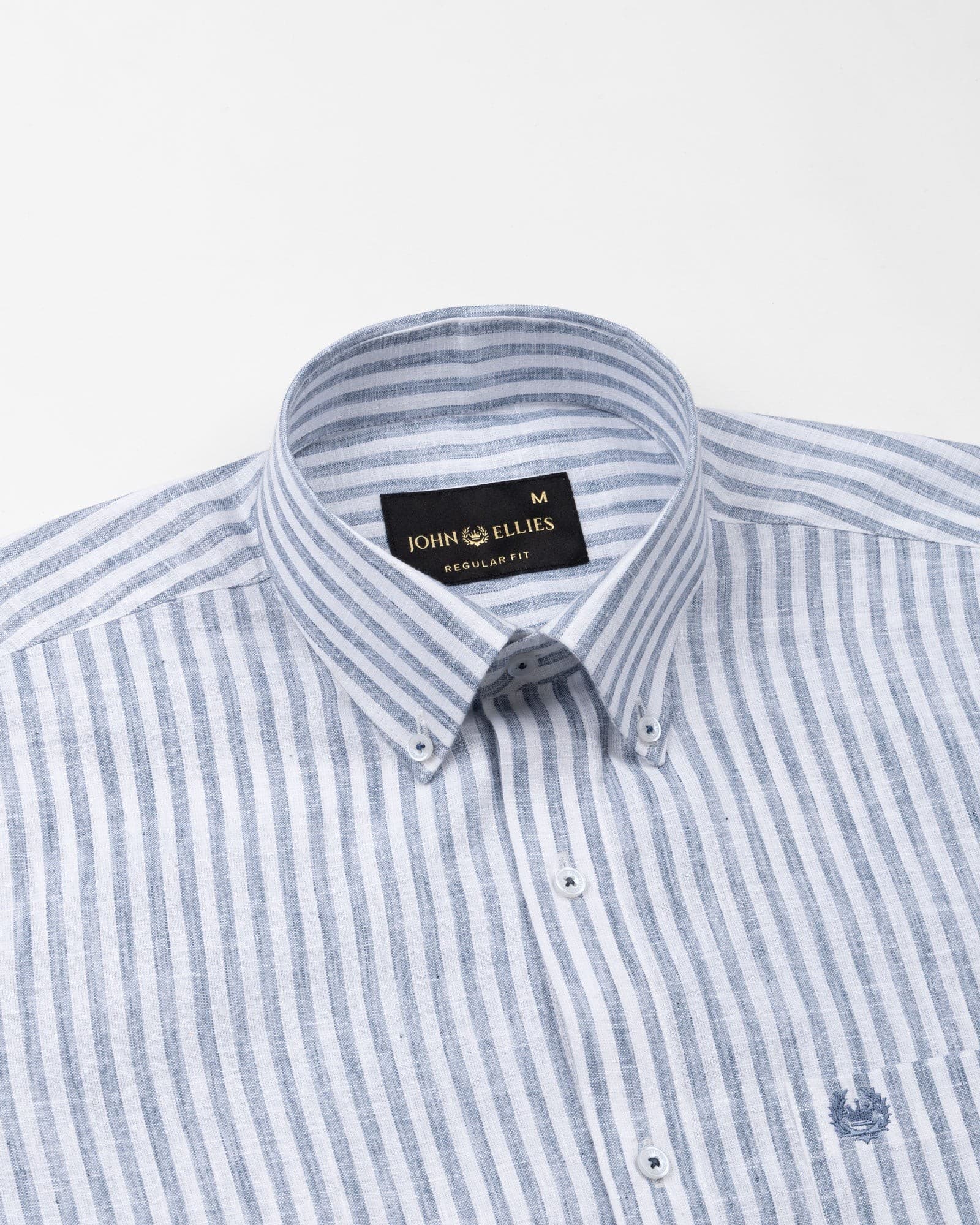 Karsen Navy Blue Strips Button Down Linen Shirt