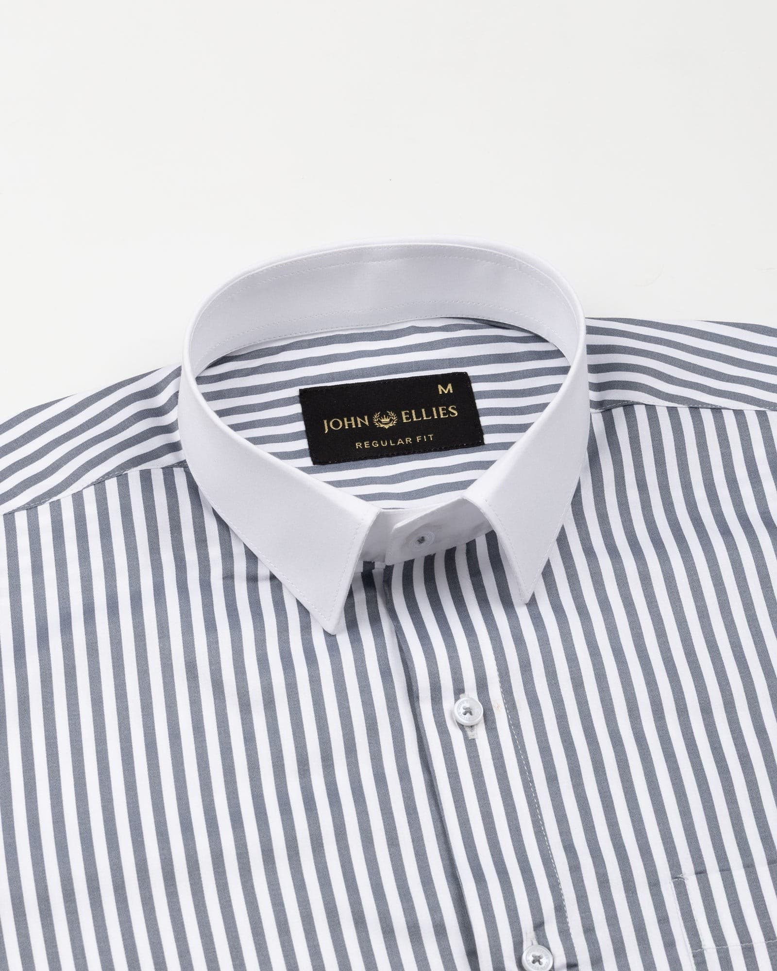 Cadenc Grey White Cuff Collar Cotton Stripes Shirt
