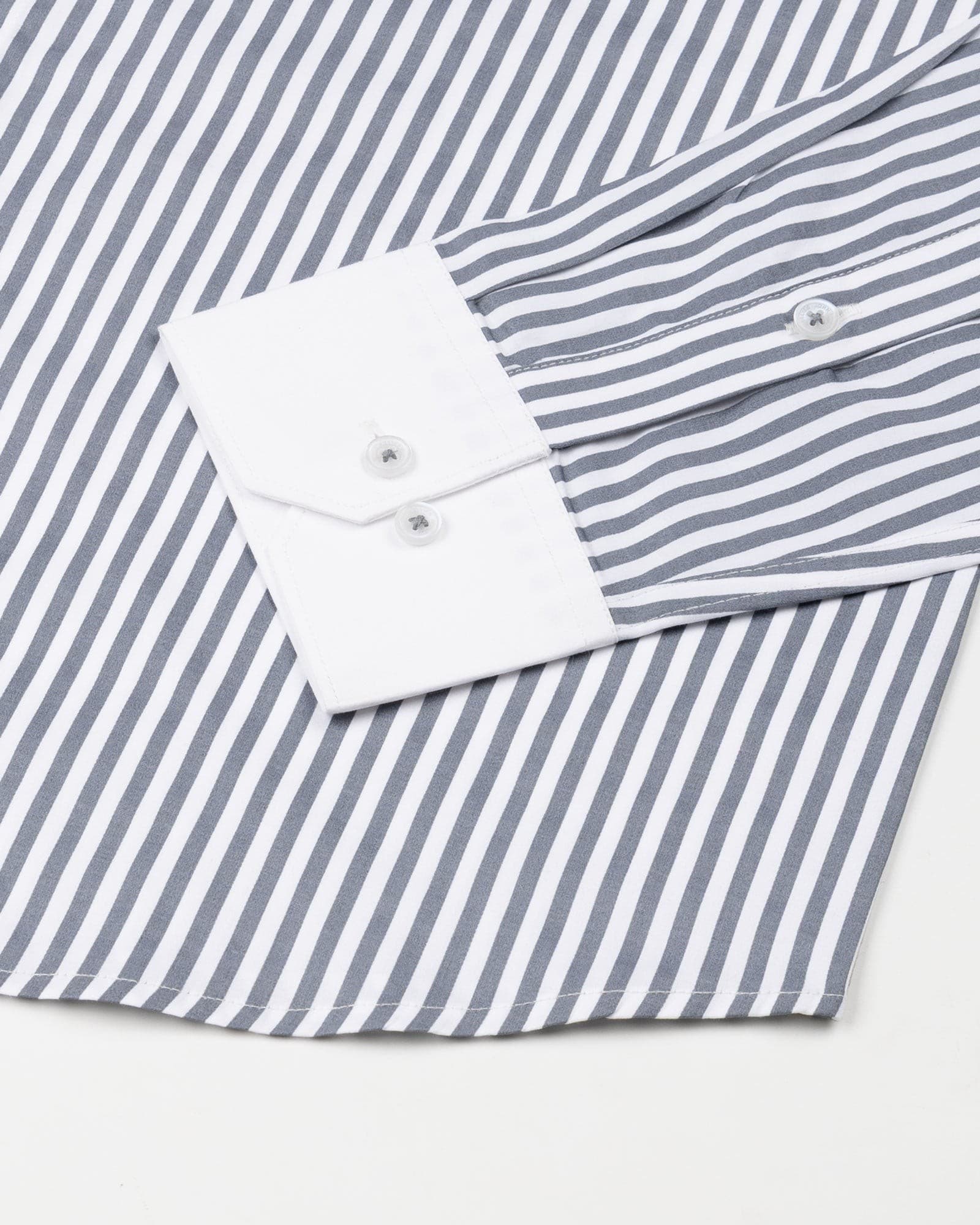 Cadenc Grey White Cuff Collar Cotton Stripes Shirt