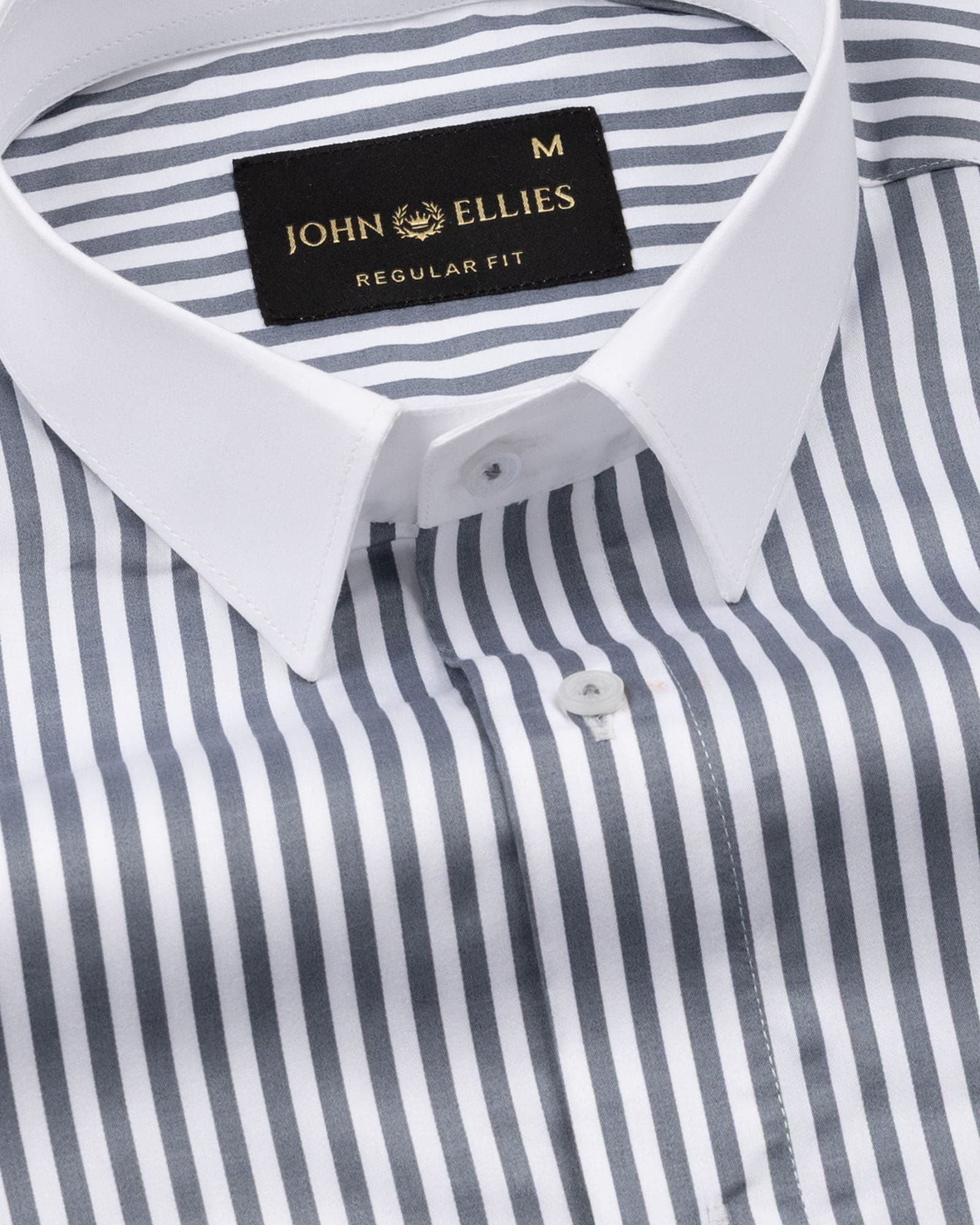 Cadenc Grey White Cuff Collar Cotton Stripes Shirt