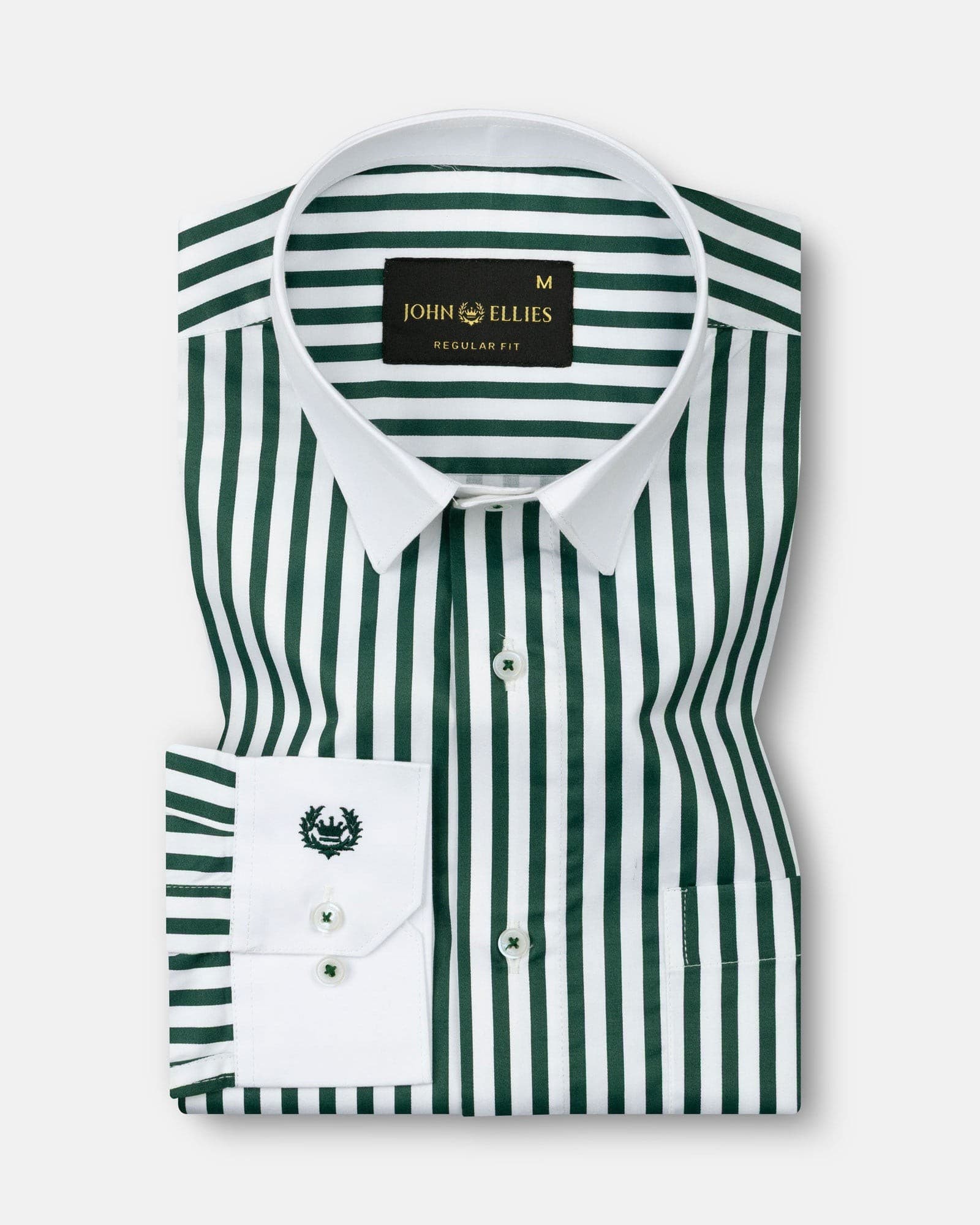 Cadenc Green White Cuff Collar Cotton Stripes Shirt