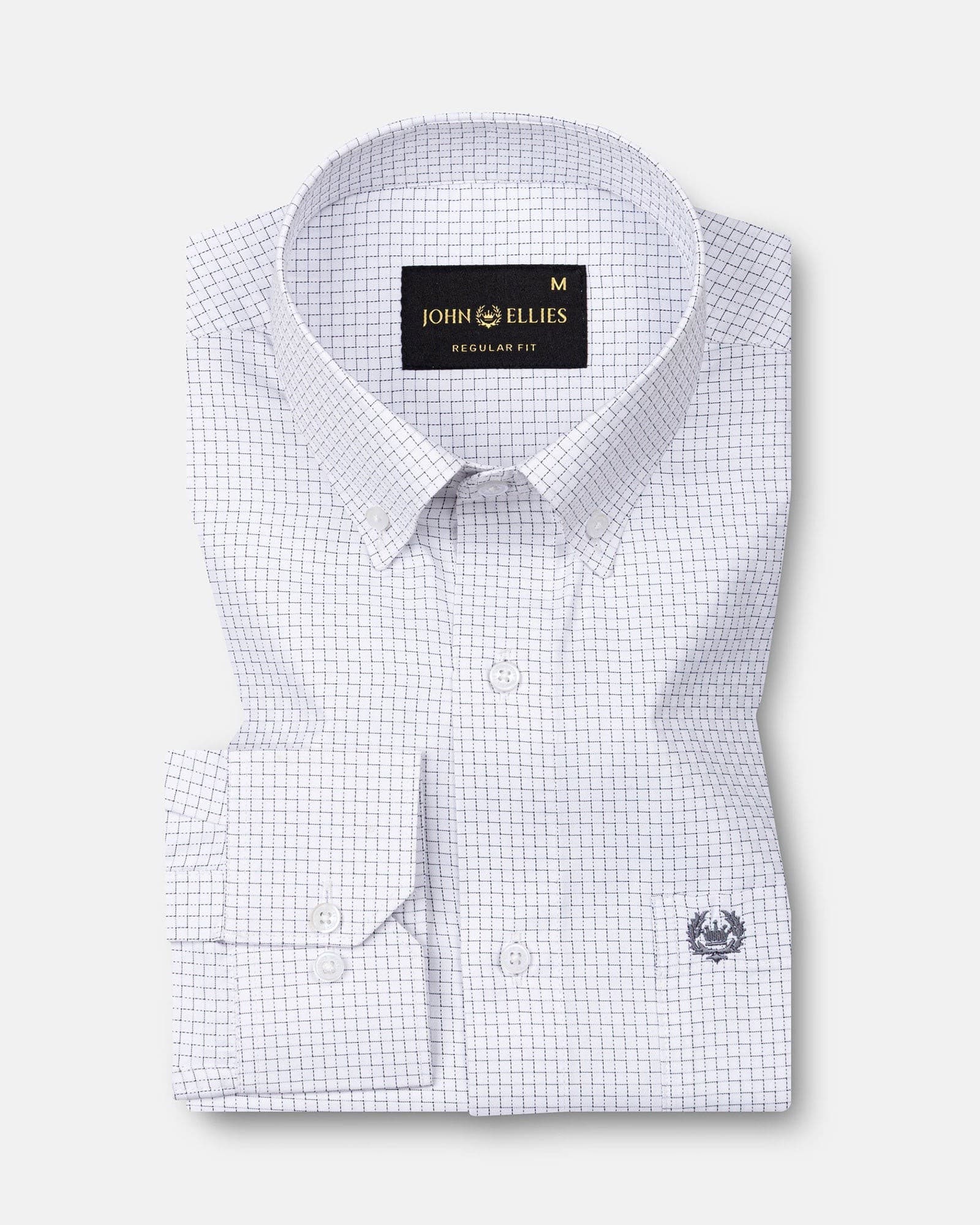 Dushan Grey Check Button Down Textured Cotton Shirt