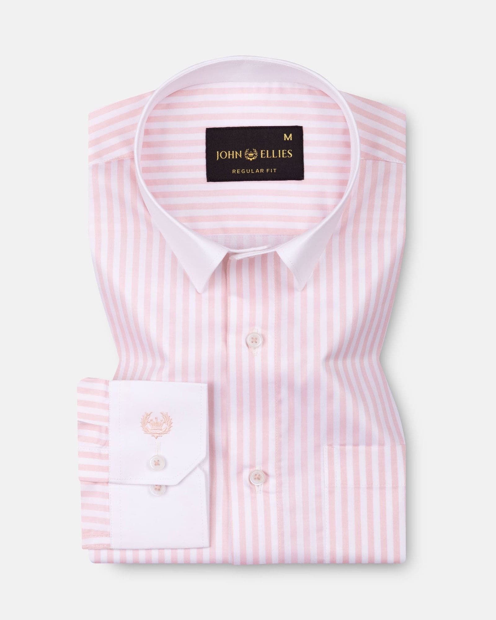 Cadenc Peach White Cuff Collar Cotton Stripes Shirt