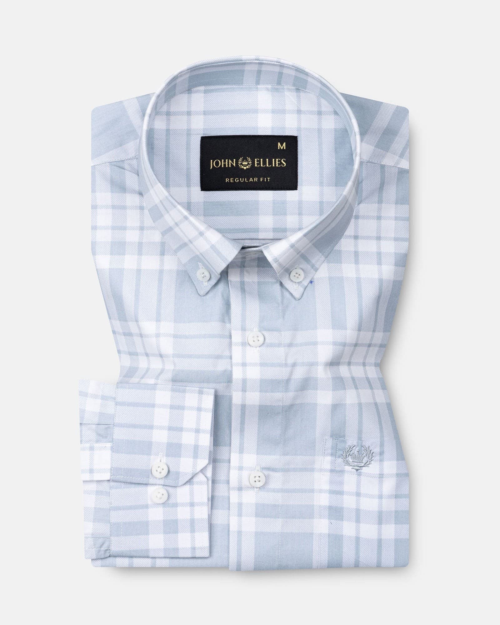 Gogh Steel Blue Check Button Down Cotton Shirt