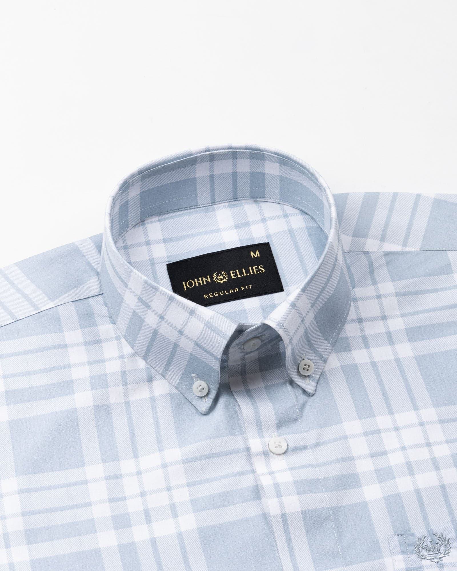 Gogh Steel Blue Check Button Down Cotton Shirt