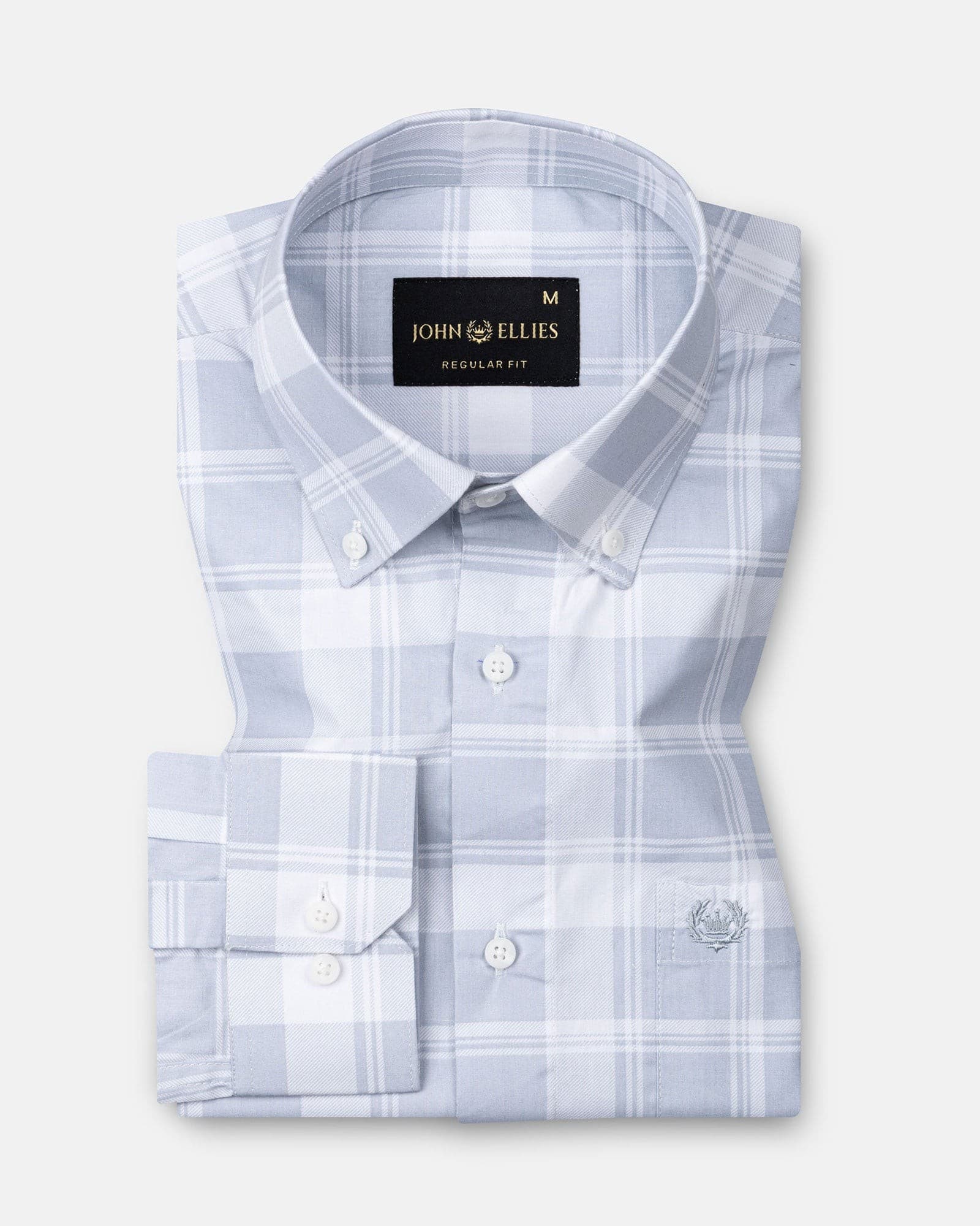Gogh Soft Grey Check Button Down Cotton Shirt