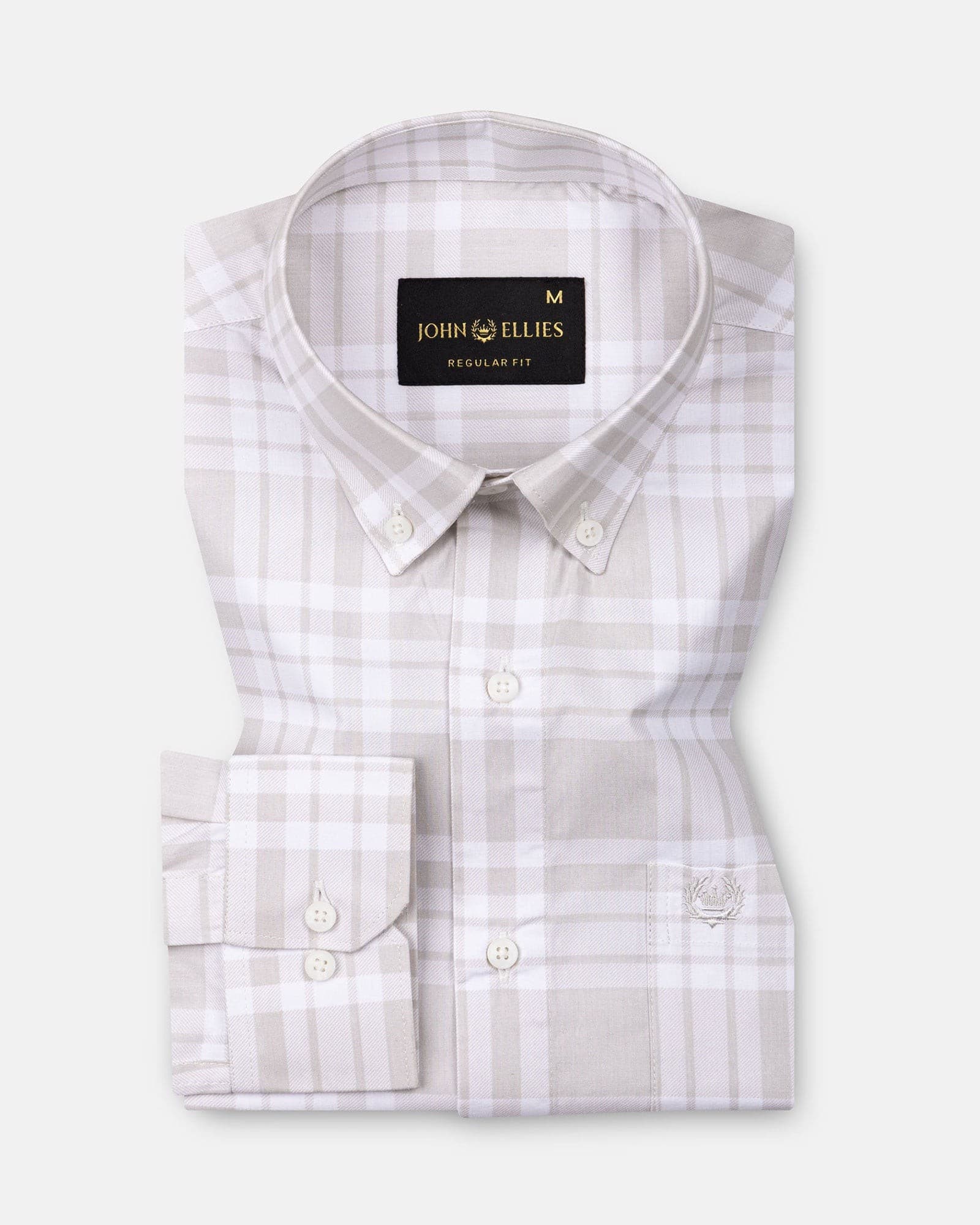 Gogh Cream Check Button Down Cotton Shirt