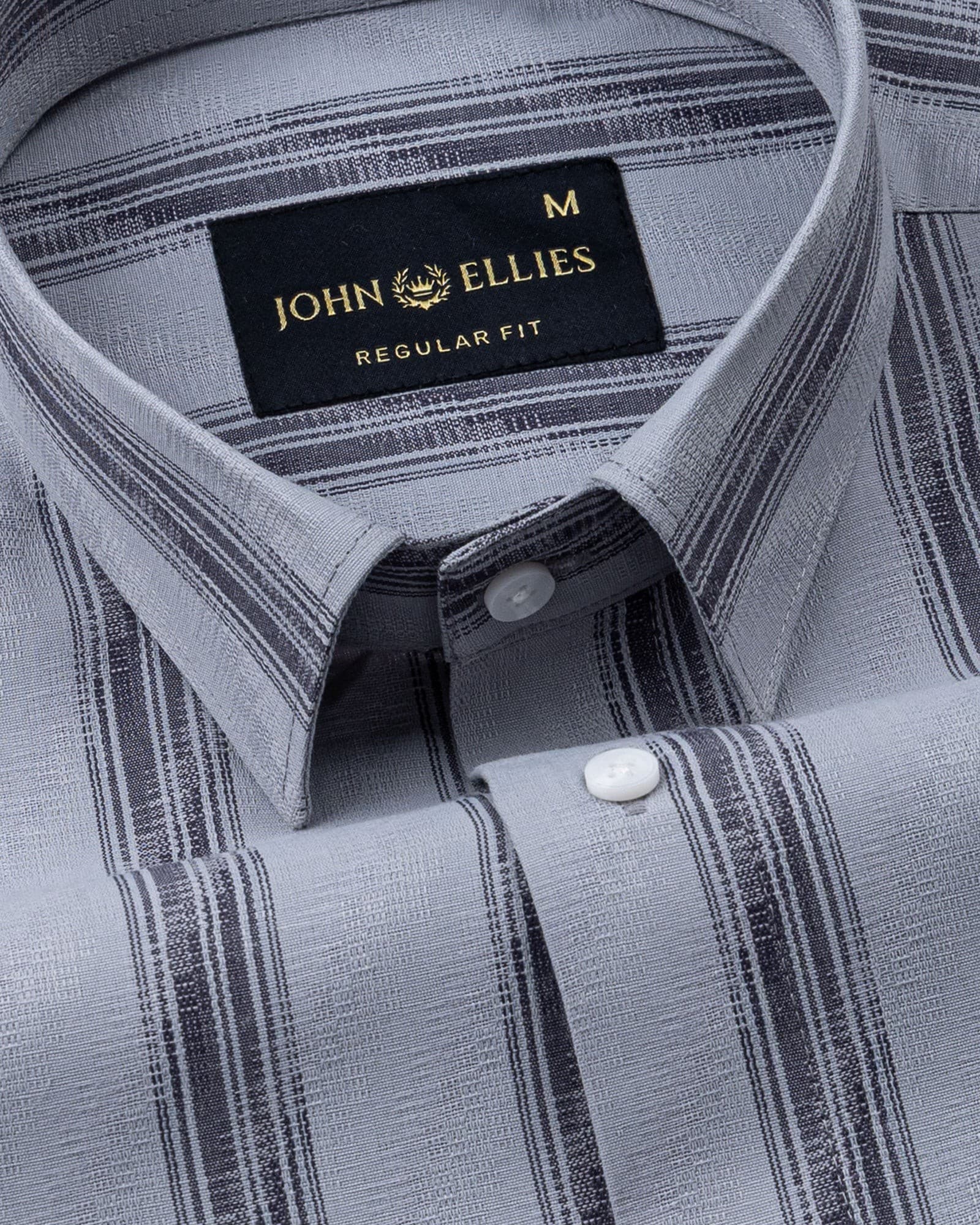 Rownin Grey Cotton Stripes Shirt