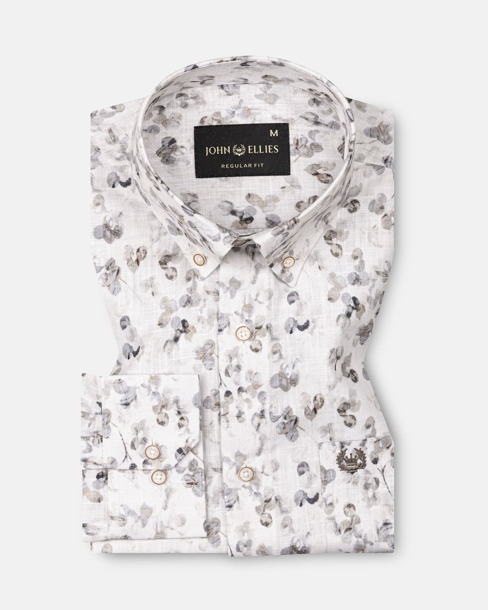Dyncus Olive Floral Printed Linen Shirt