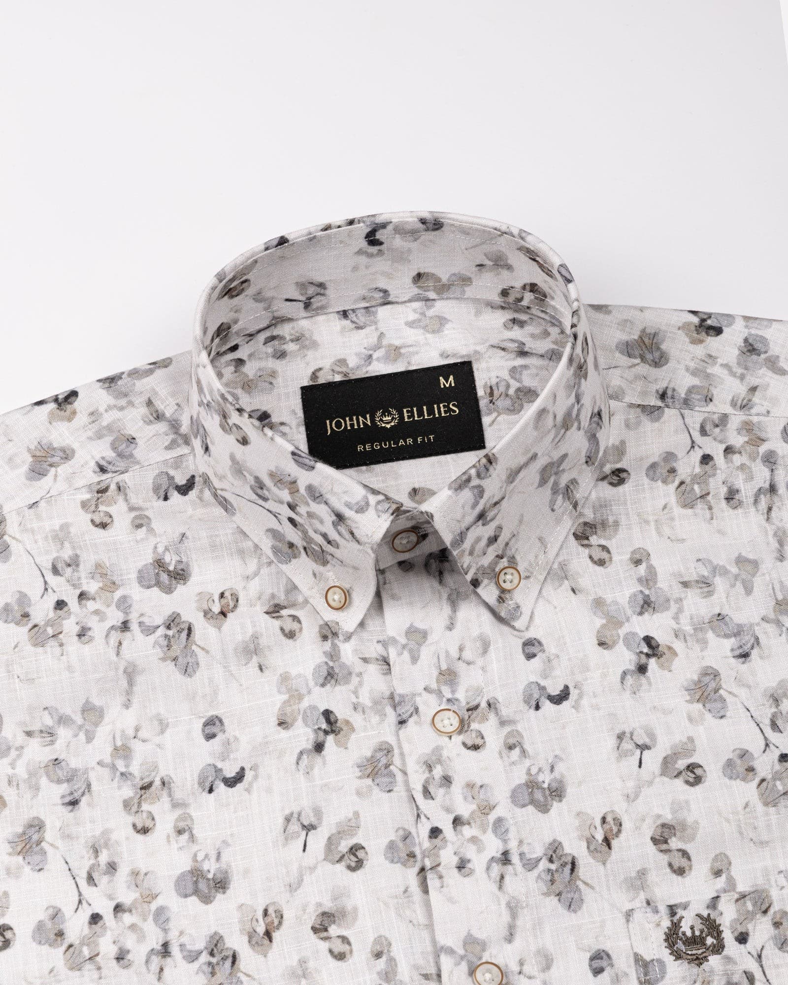 Dyncus Olive Floral Printed Linen Shirt