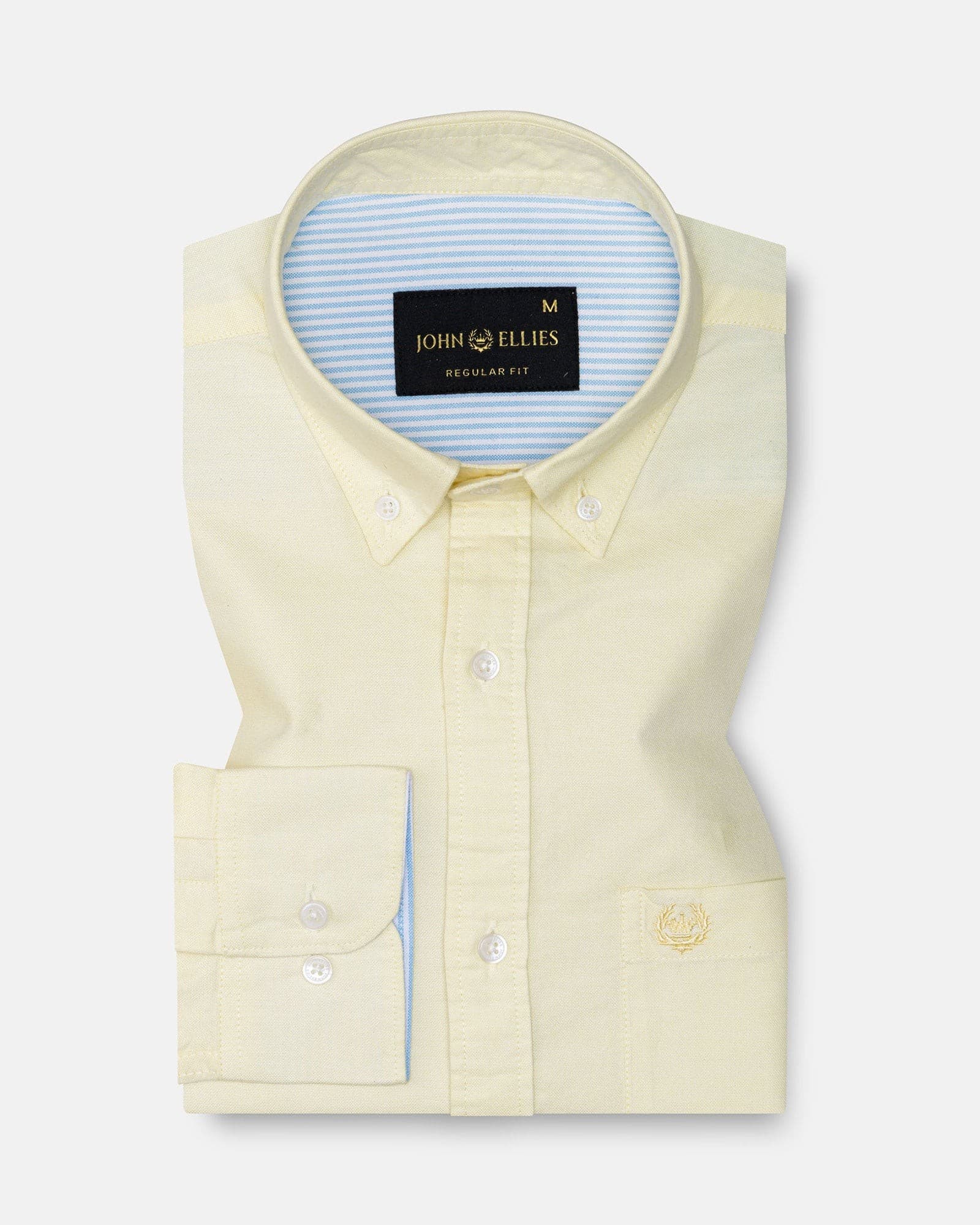 Hicker Yellow Button Down Plain Oxford Cotton Shirt