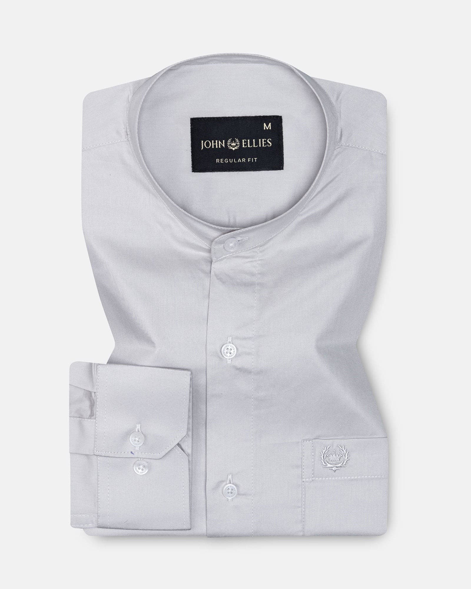 Arden Silver Plain Mandarin Giza Cotton Shirt