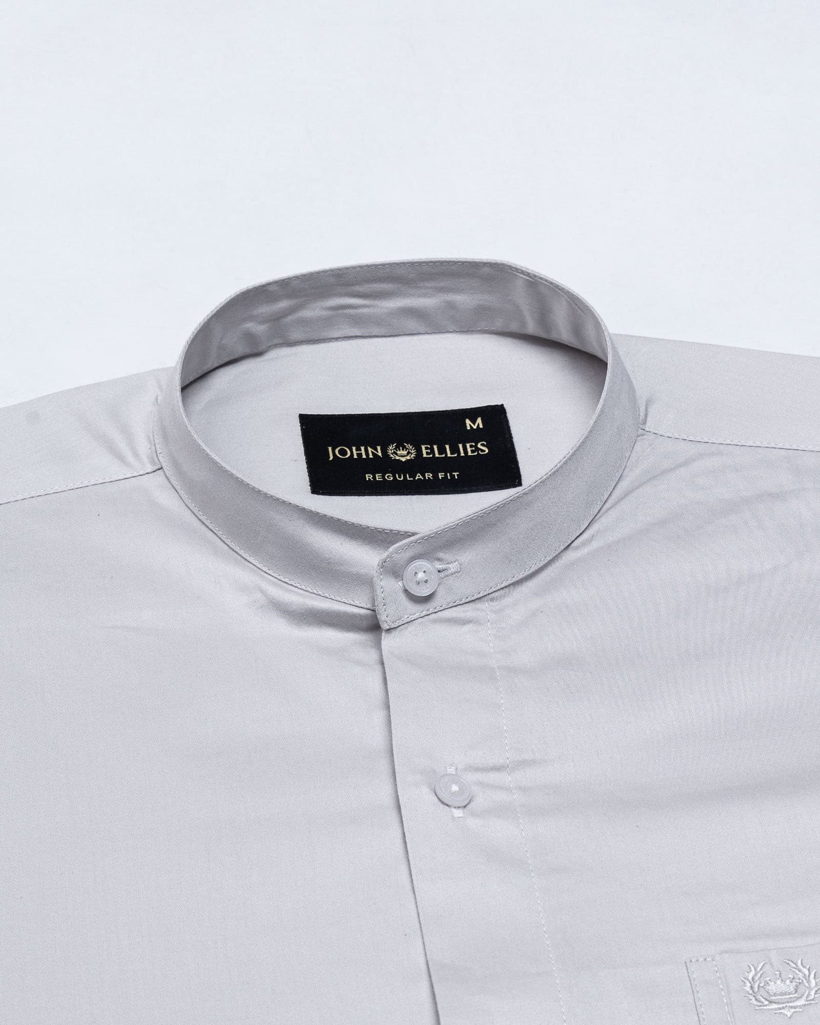 Arden Silver Plain Mandarin Giza Cotton Shirt