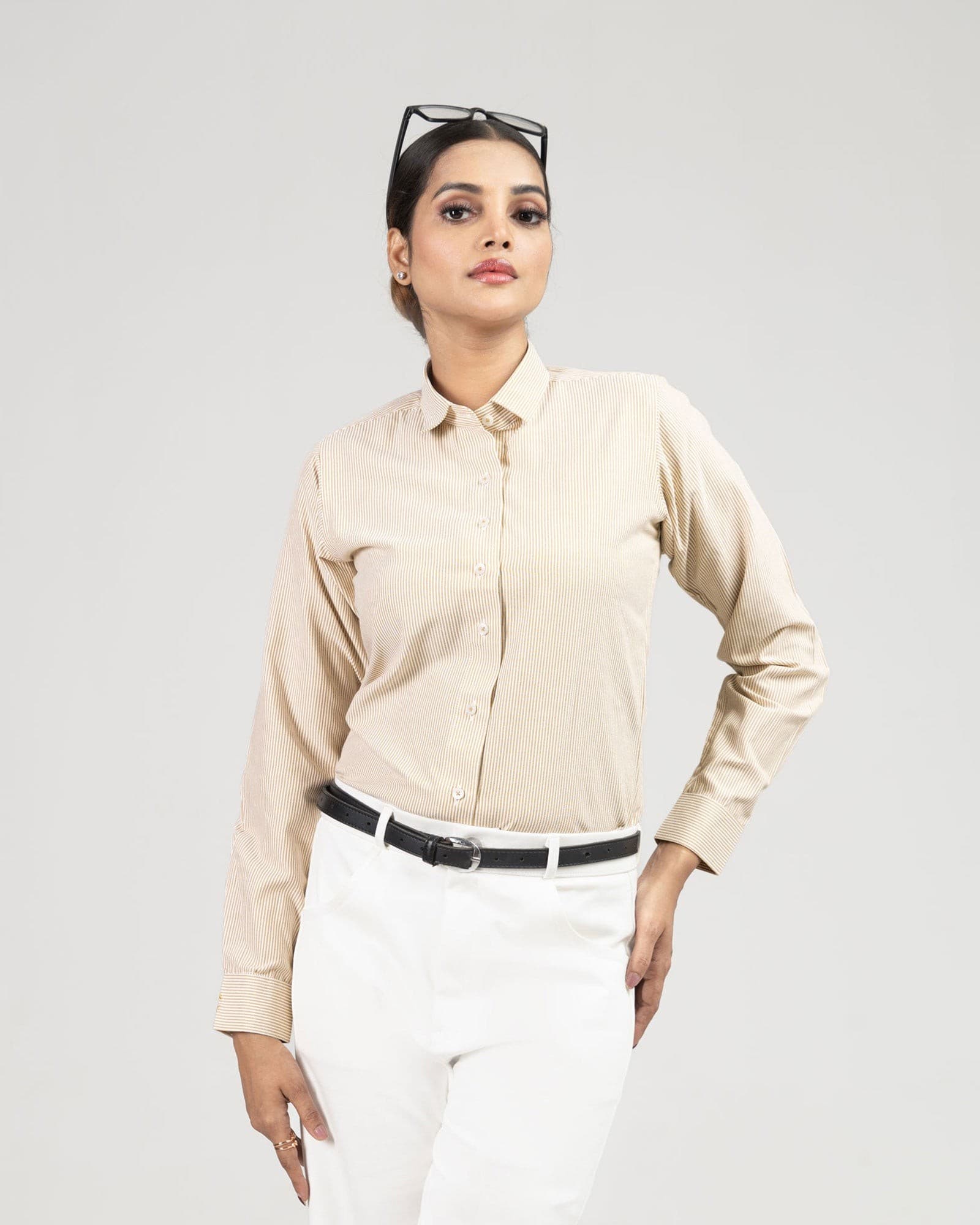 Strata Gold Stripes Oxford Cotton Women Shirt