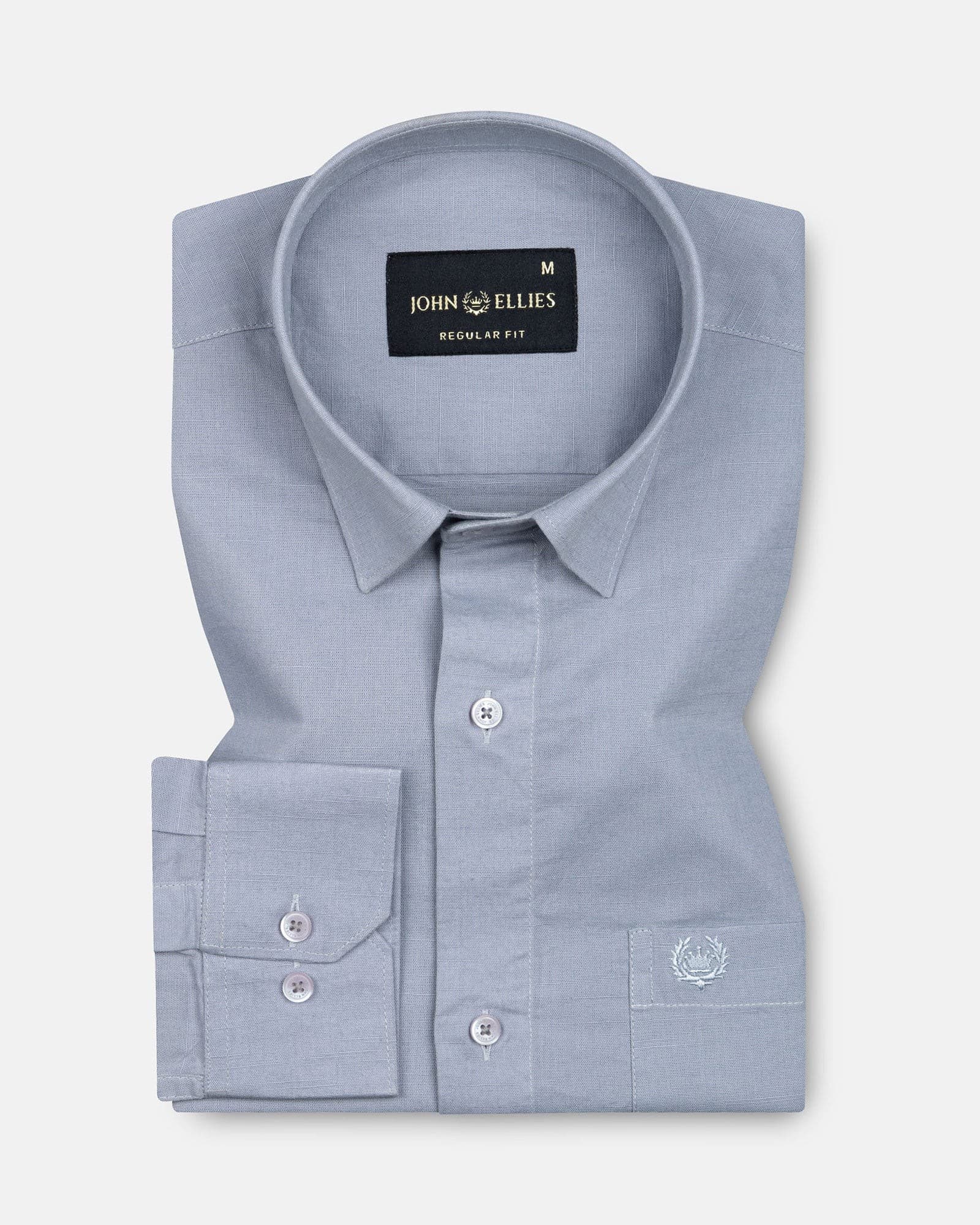 Amess Silver Plain Linen Shirt
